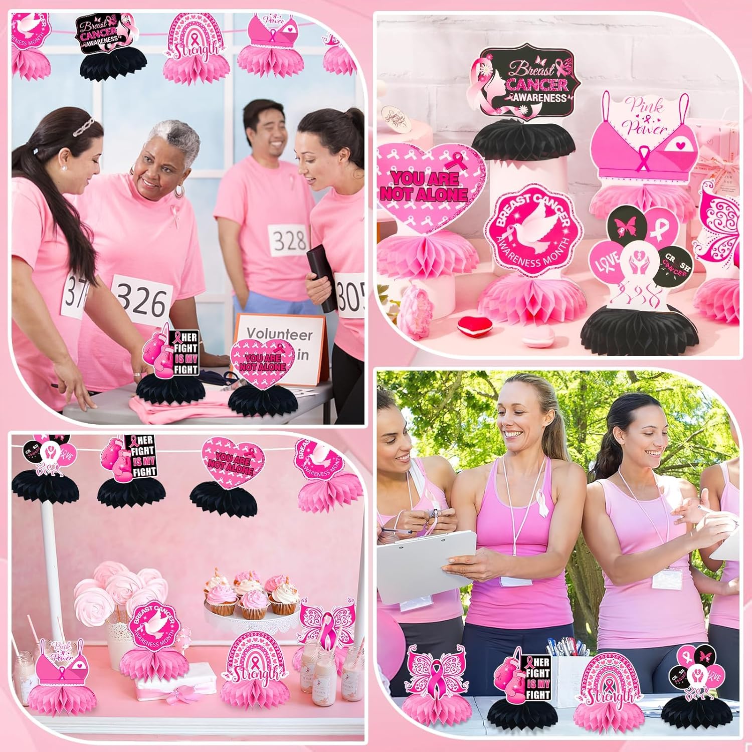 JULMELON Breast Cancer Awareness Honeycomb Centerpieces 8PCS