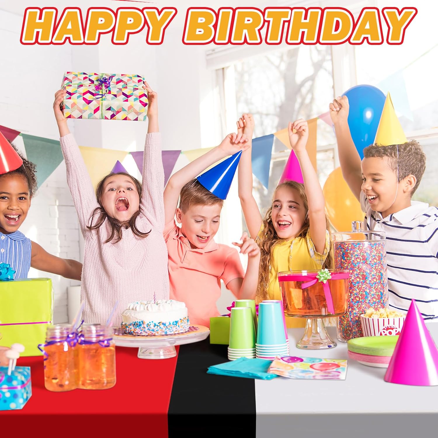 Oudain 3 Pcs Cartoon Animation Birthday Tablecloth Red White 54x108 Inch Large Cover