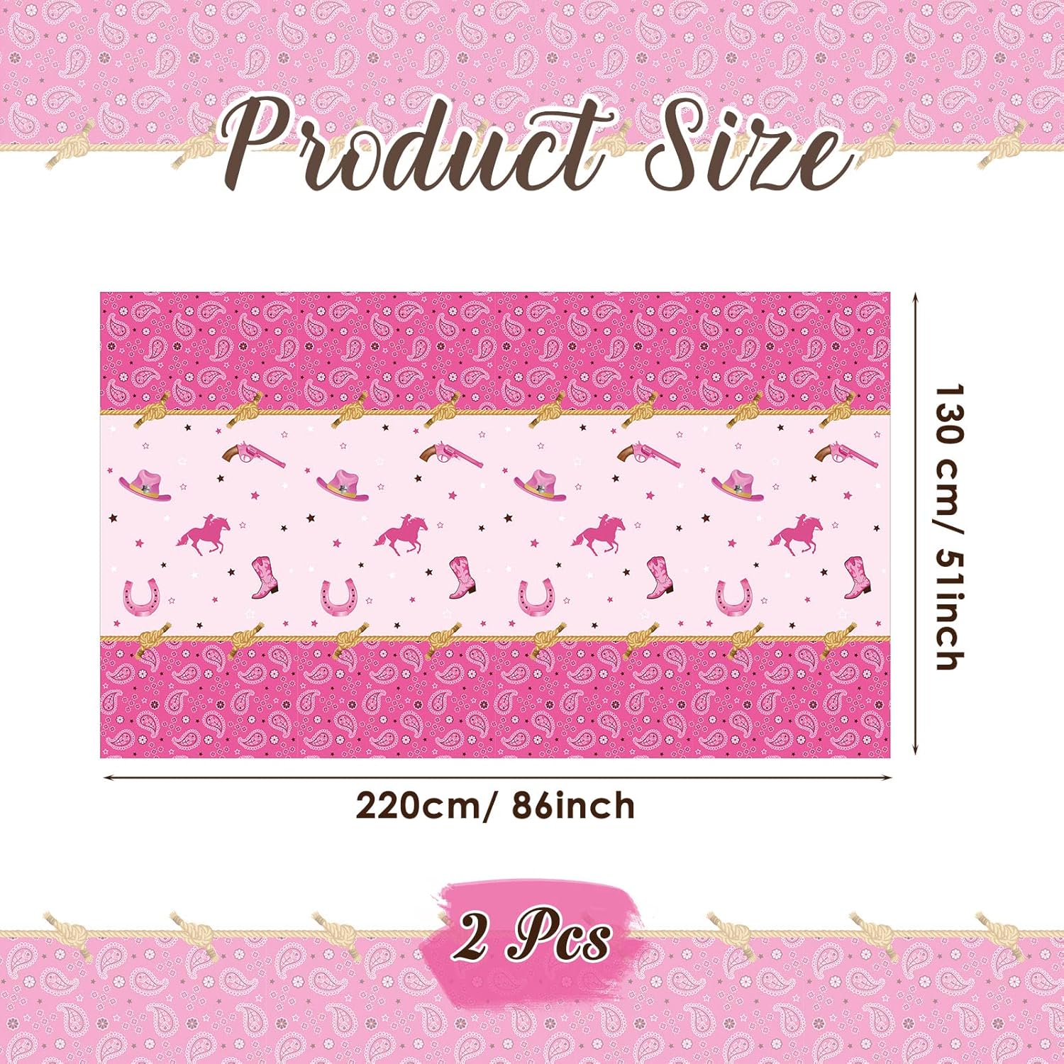 Tudomro Pink Cowgirl Party Table Cover Bandana Tablecloth 2 Pack