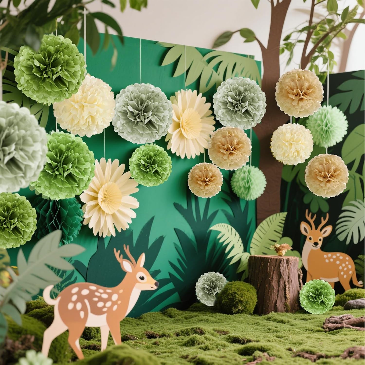 Sage Green Tissue Paper Pom Poms 15PCS Decor Set