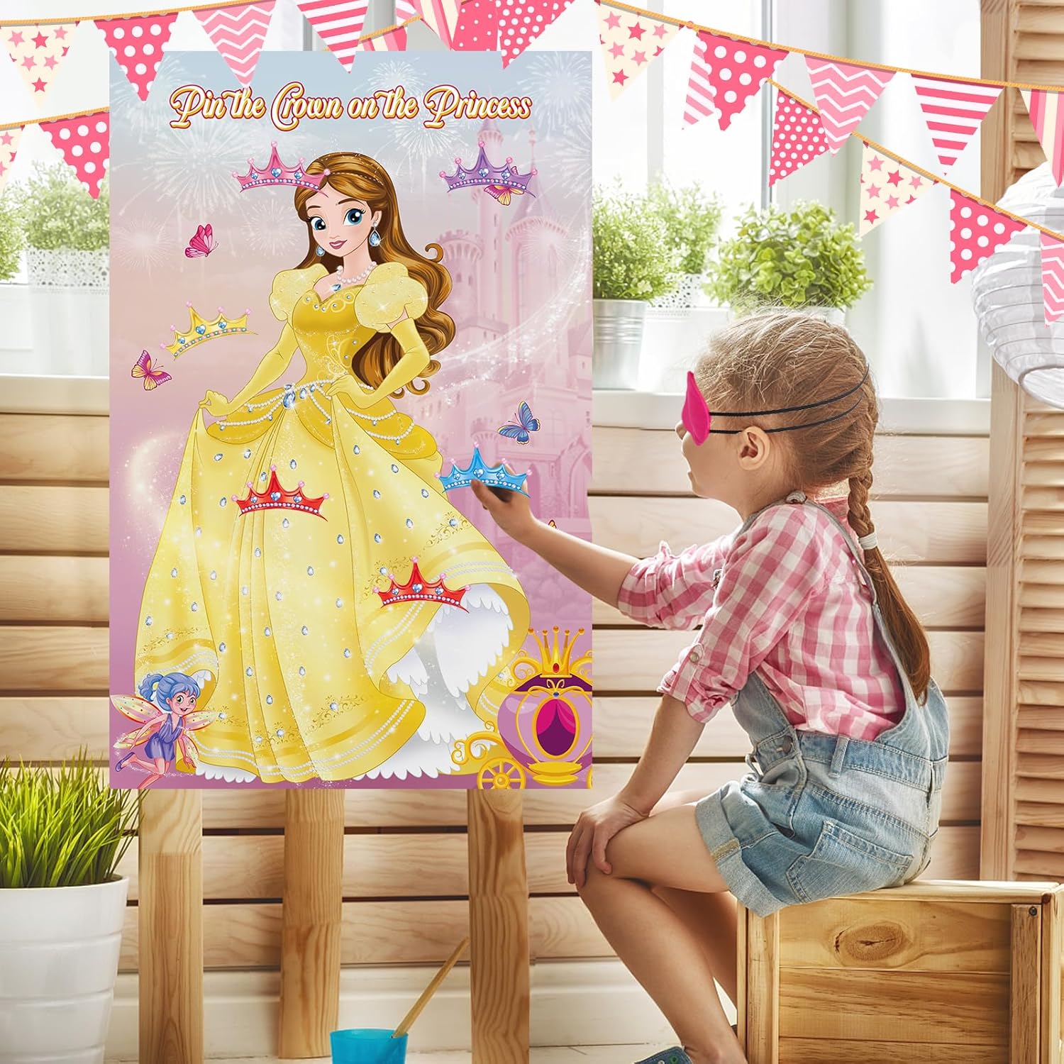 Pin The Crown on The Princess Party Game with Belle Poster and Stickers