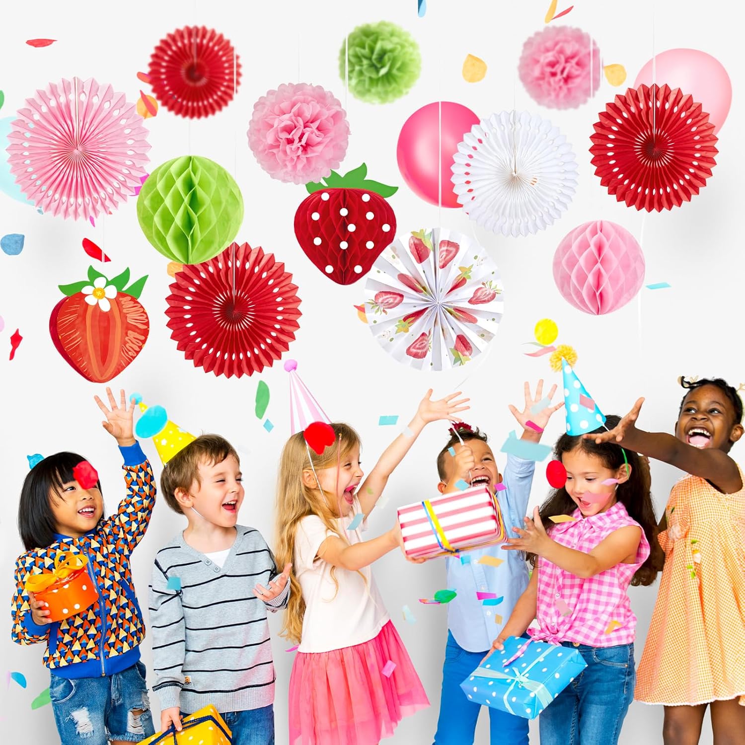 Strawberry Tissue Paper Fans Decor Set