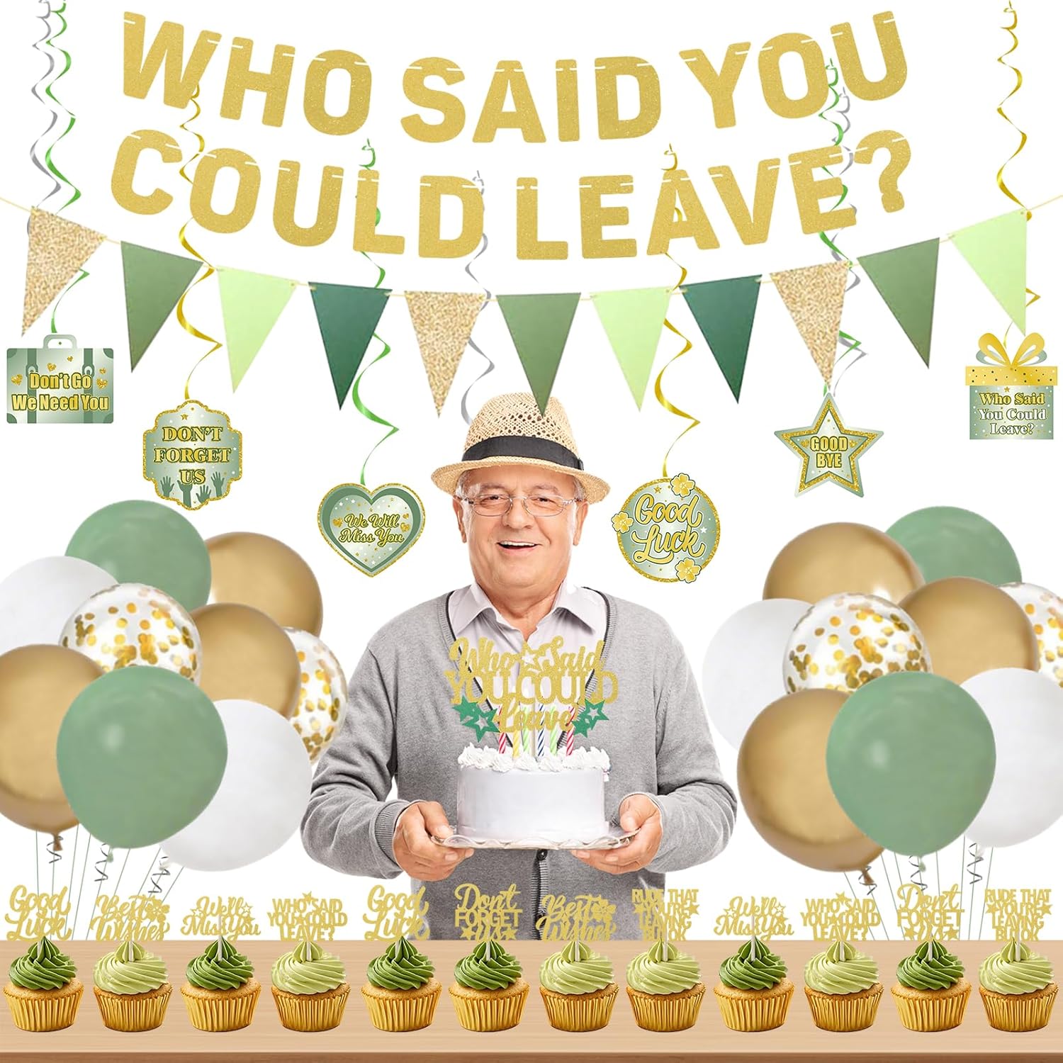 Roetyce Farewell Party Decorations Green Gold Banner Balloons Cake Toppers