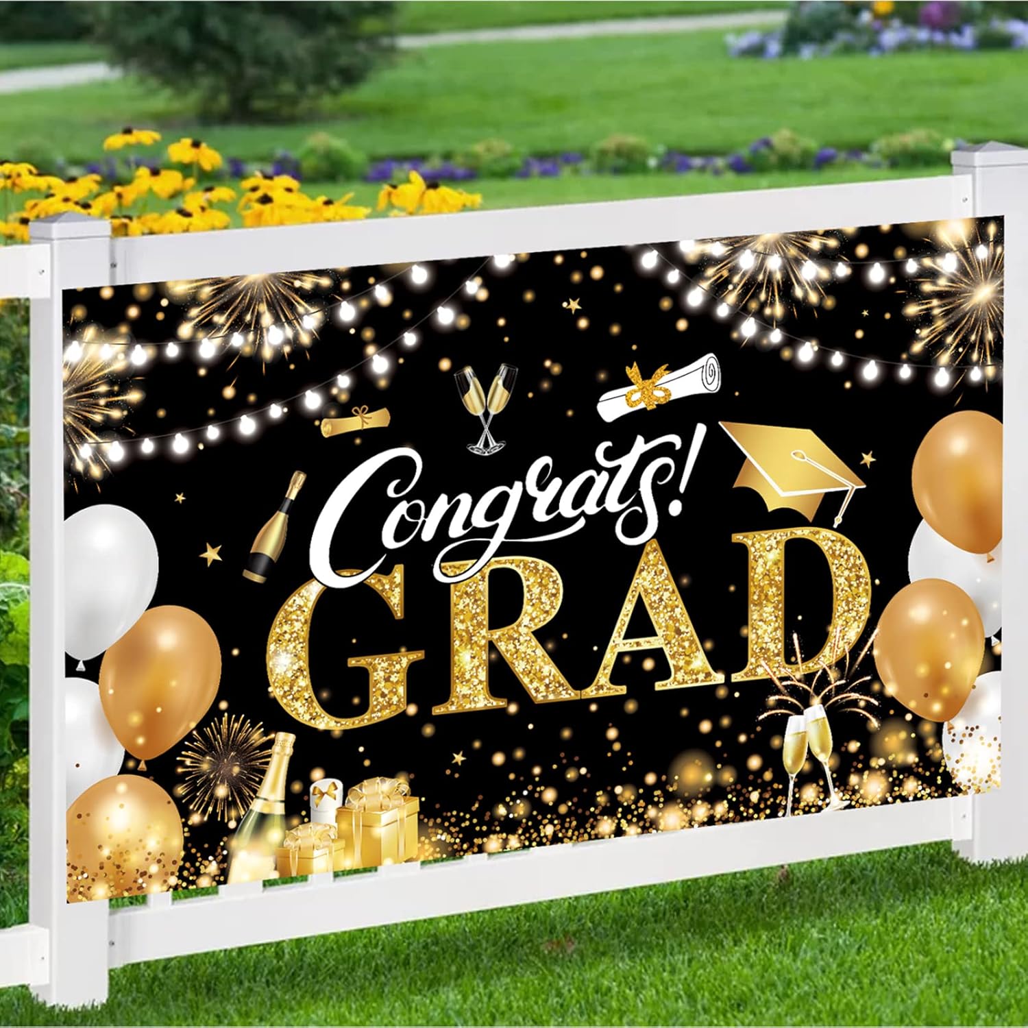 2025 Graduation Banner Black and Gold 728x433 Inch