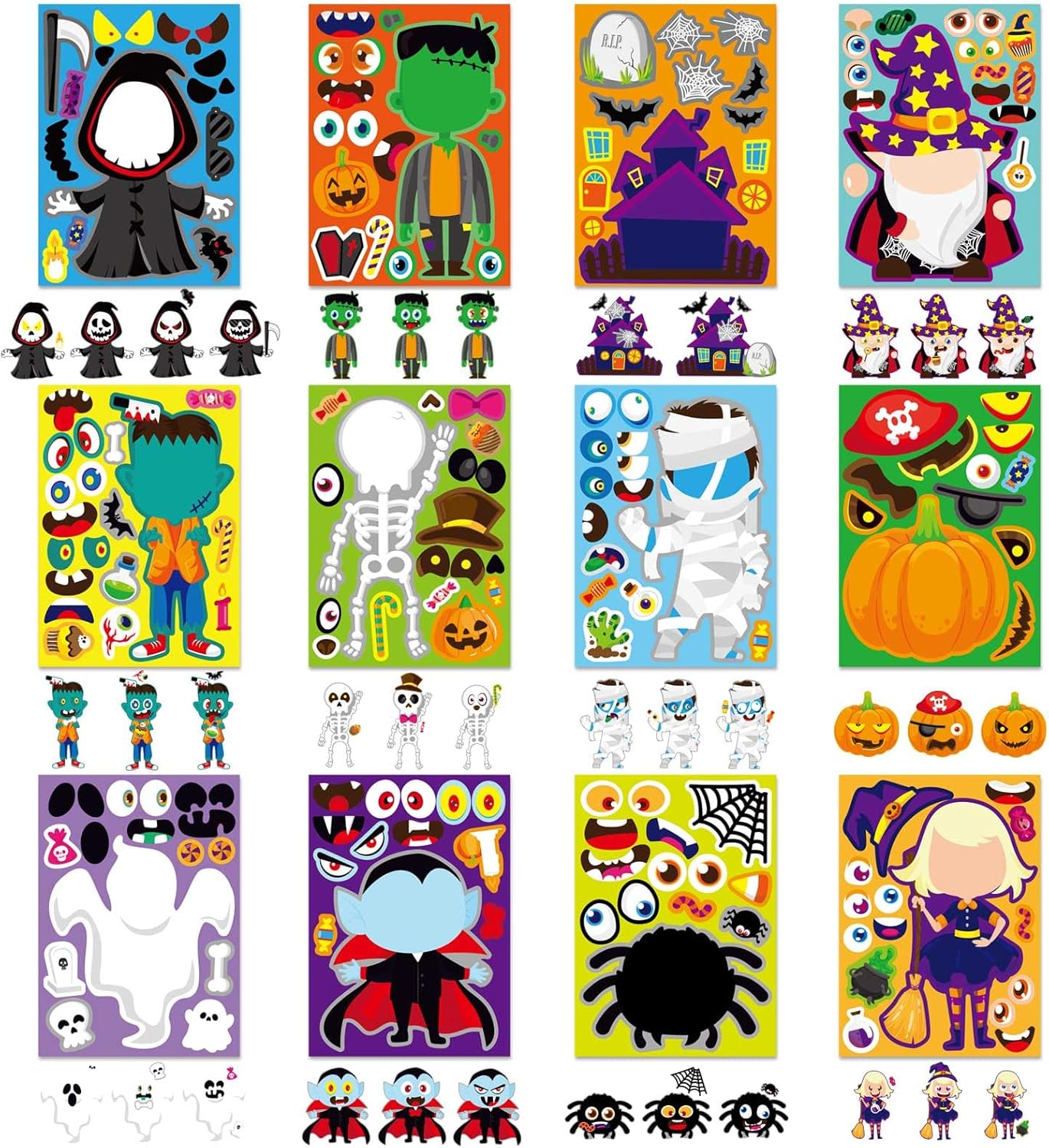 48 PCS Halloween Make-a-Face Stickers for Kids