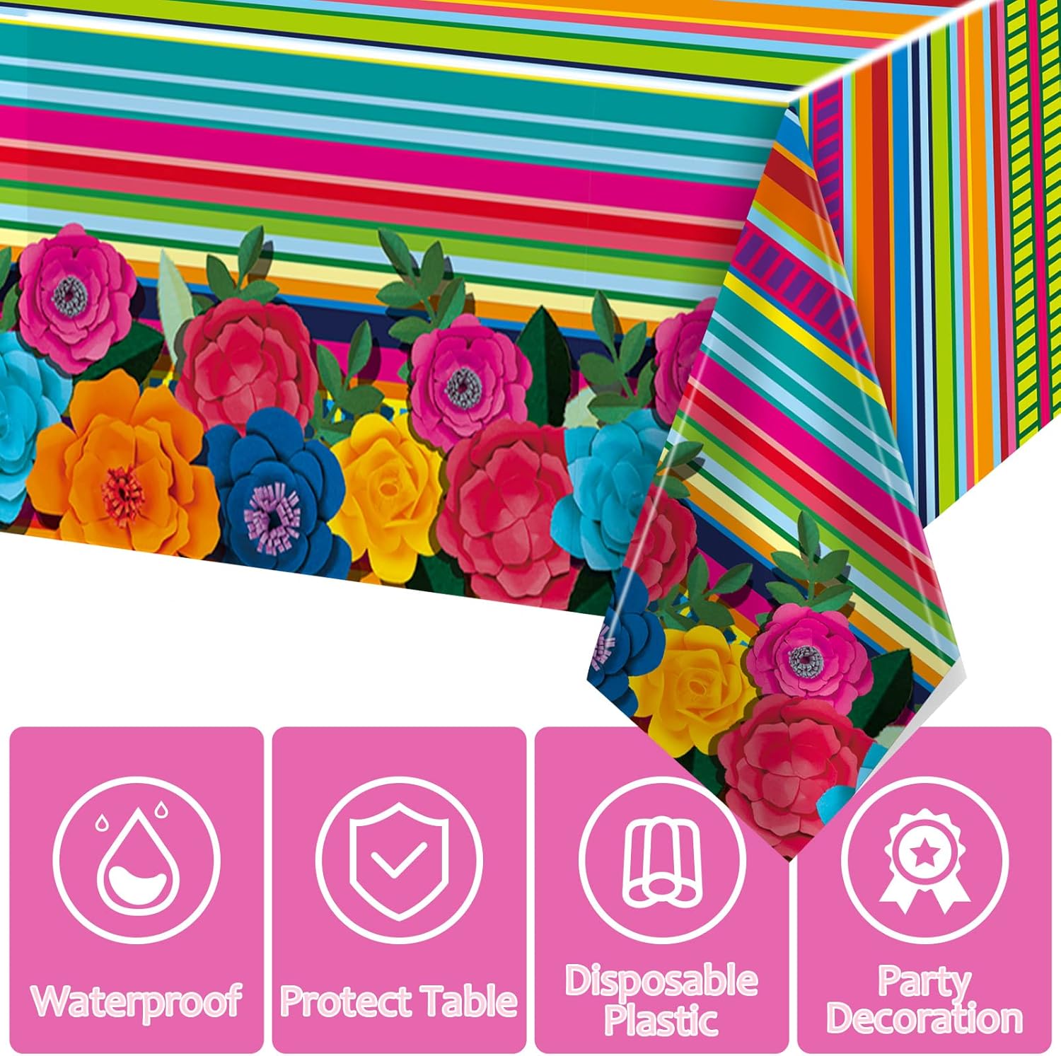3 Pieces Mexican Fiesta Tablecovers Floral Stripes Party Decor