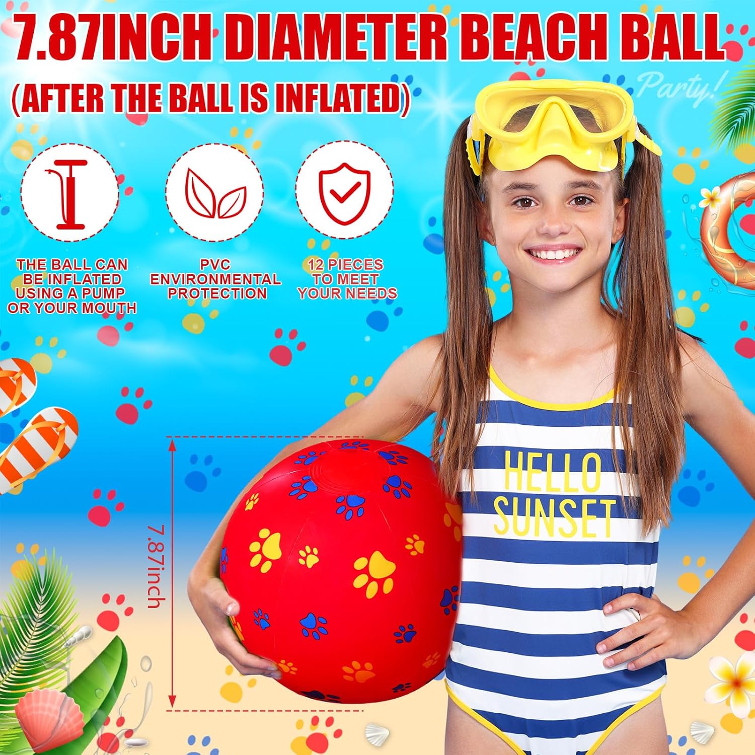 12 Pack Red Dog Paw Beach Balls for Kids 787 Inch