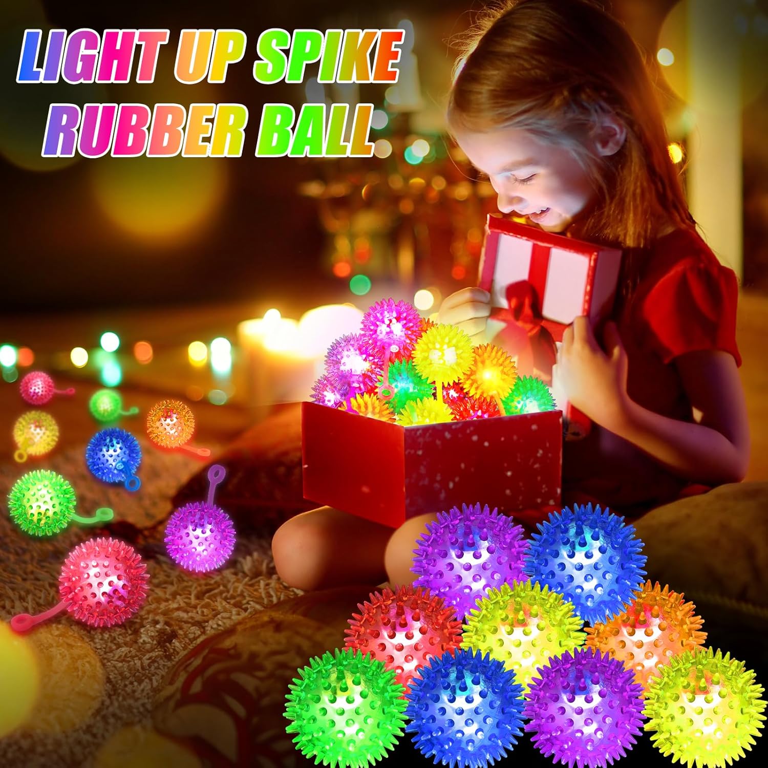 200PCS Light Up Bouncy Ball with LED Flashing Squeaky Design