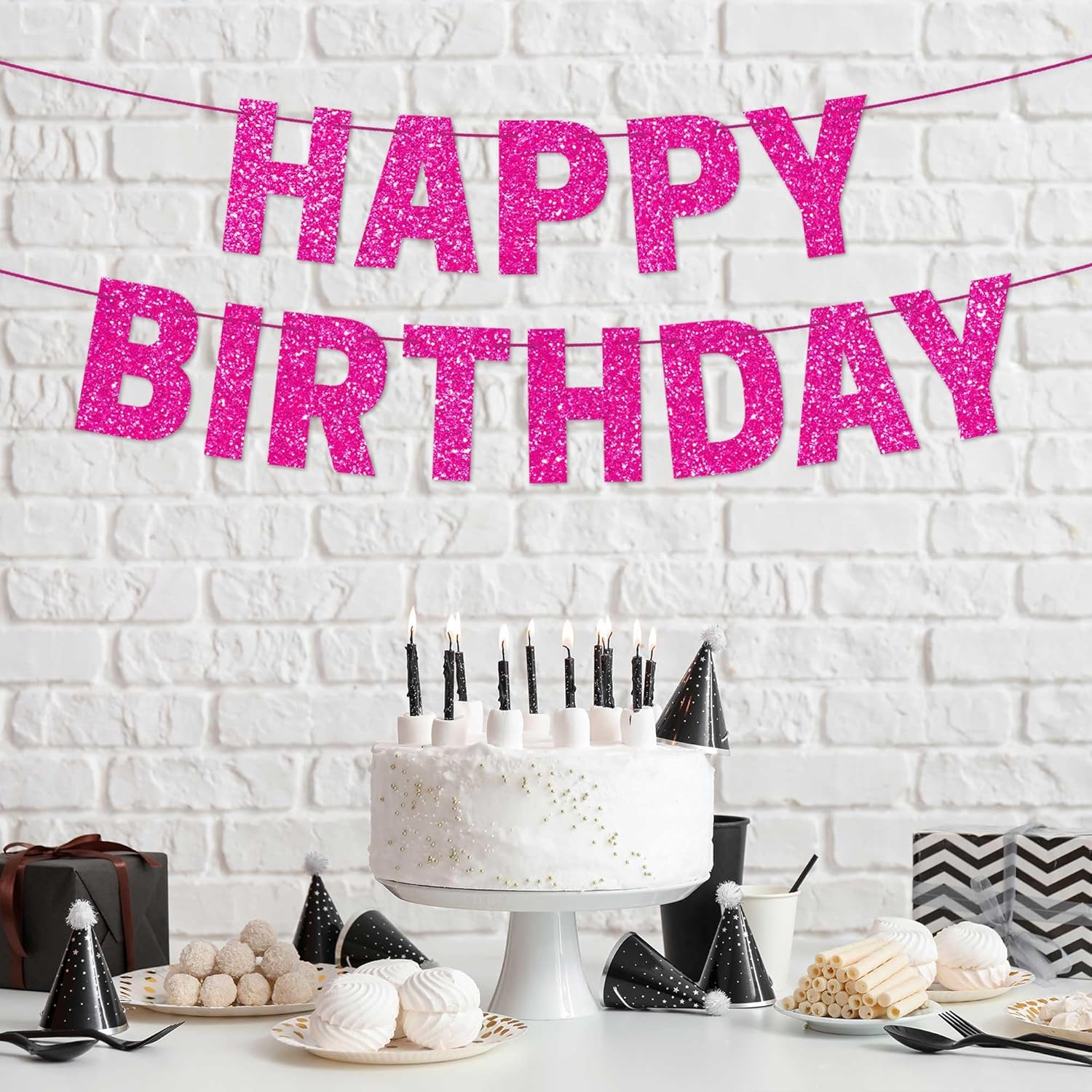 Prestrung Happy Birthday Banner with Glitter