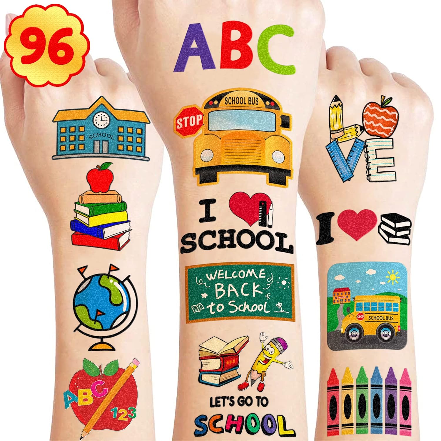Welcome Back To School Temporary Tattoos 96 PCS Stickers