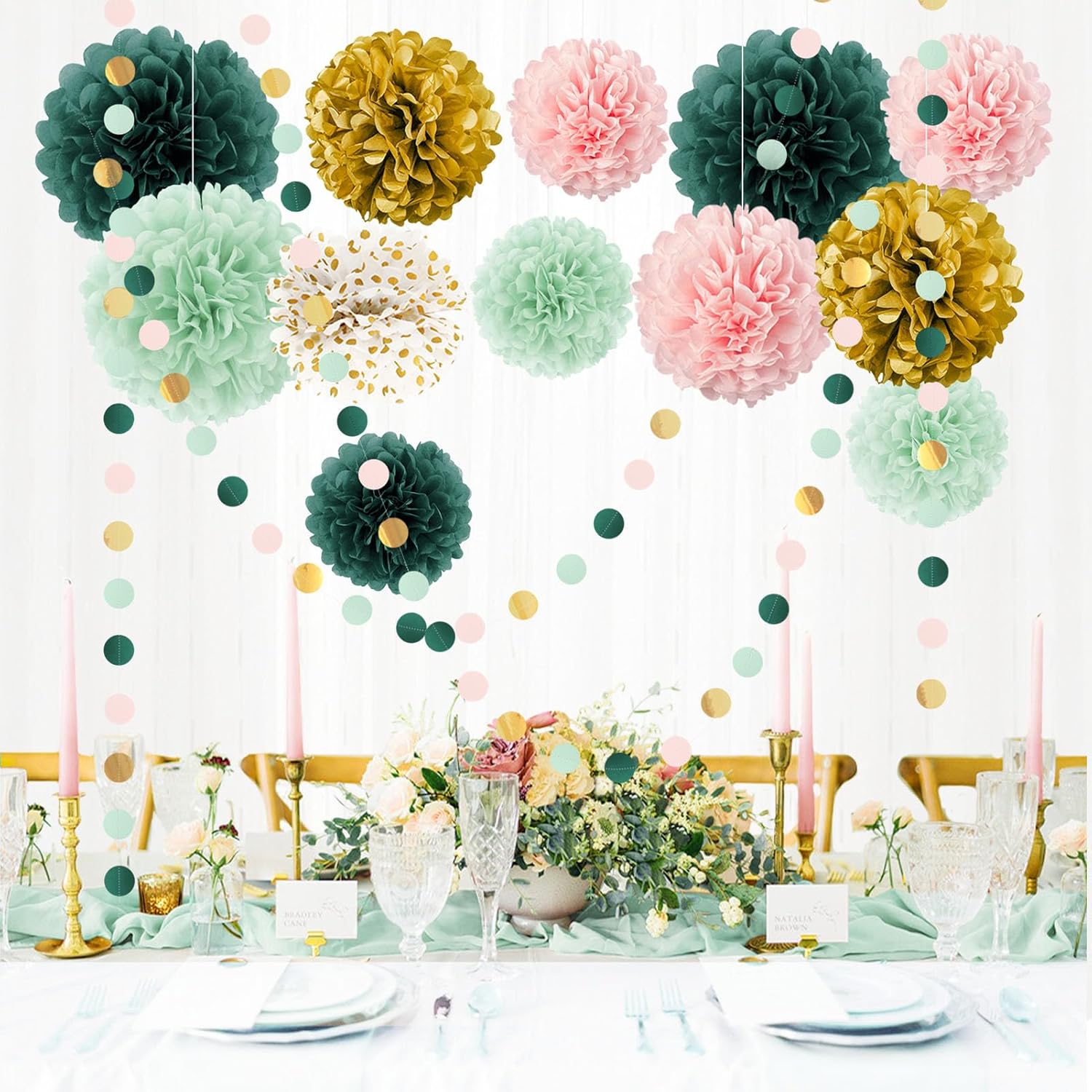AOBKIAT 15PCS Tissue Paper Pom Poms Garland Decor Set