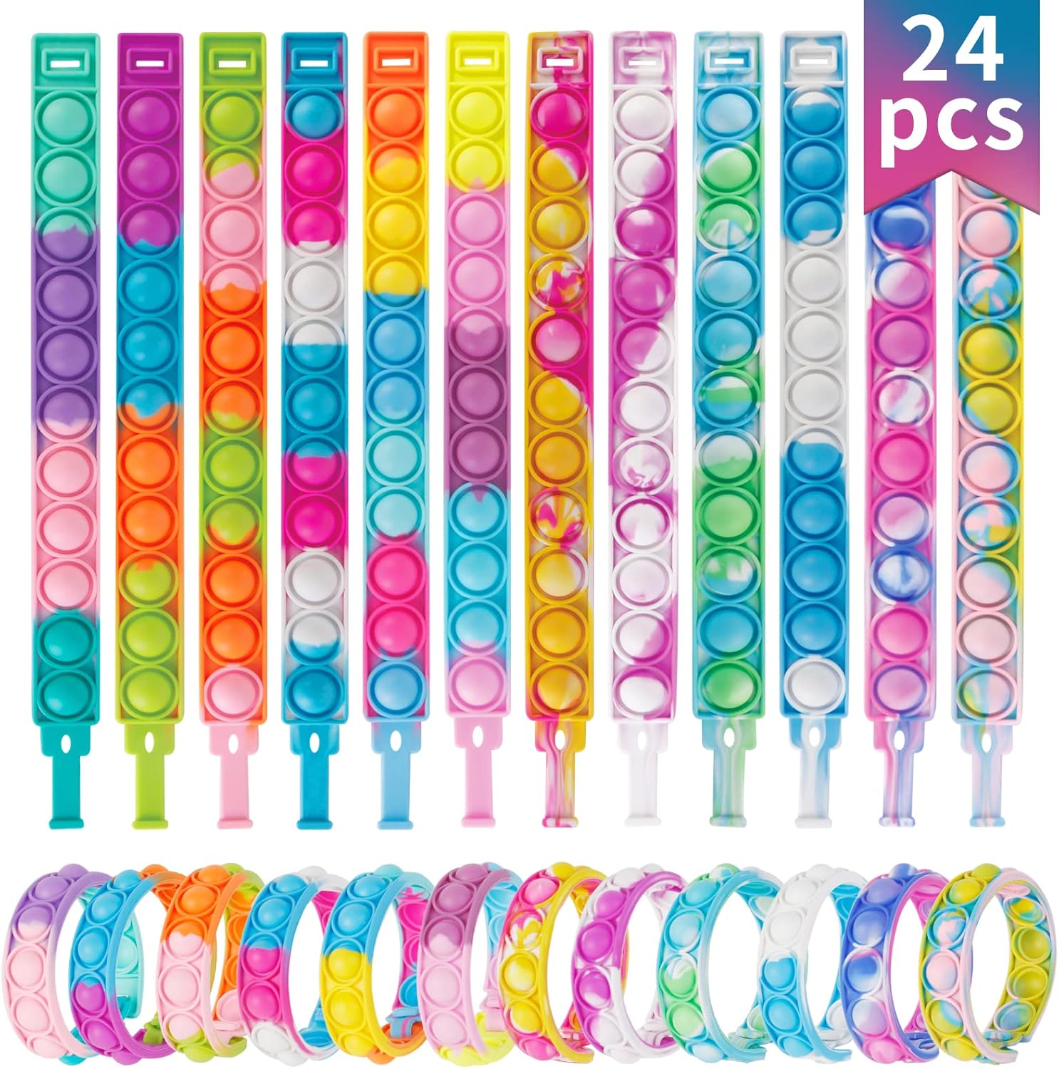 Genuvi Pop Bracelets Fidget Toys 24 Pack Bulk