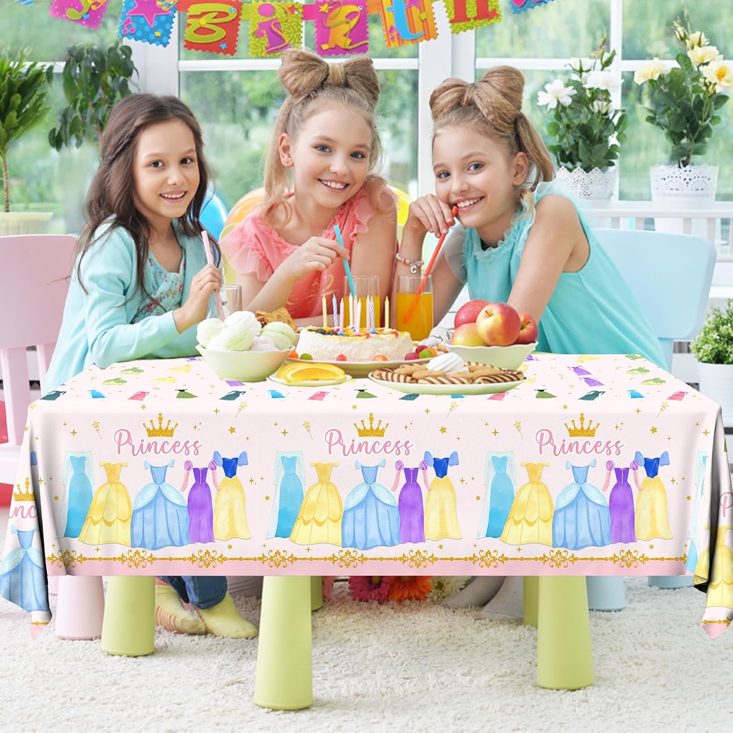 Cextoga Princess Tablecloths 3pcs Waterproof Party Decorations