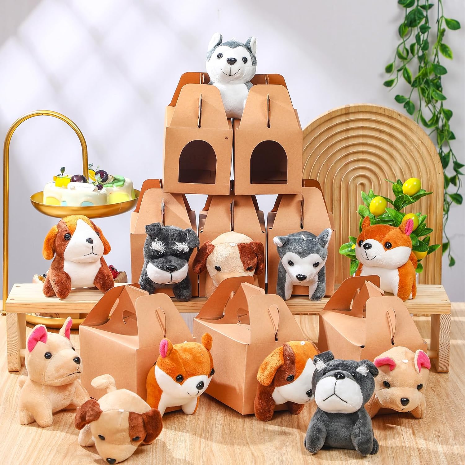 Fainne 12 Pcs Dog Party Favor Boxes with Plush Set