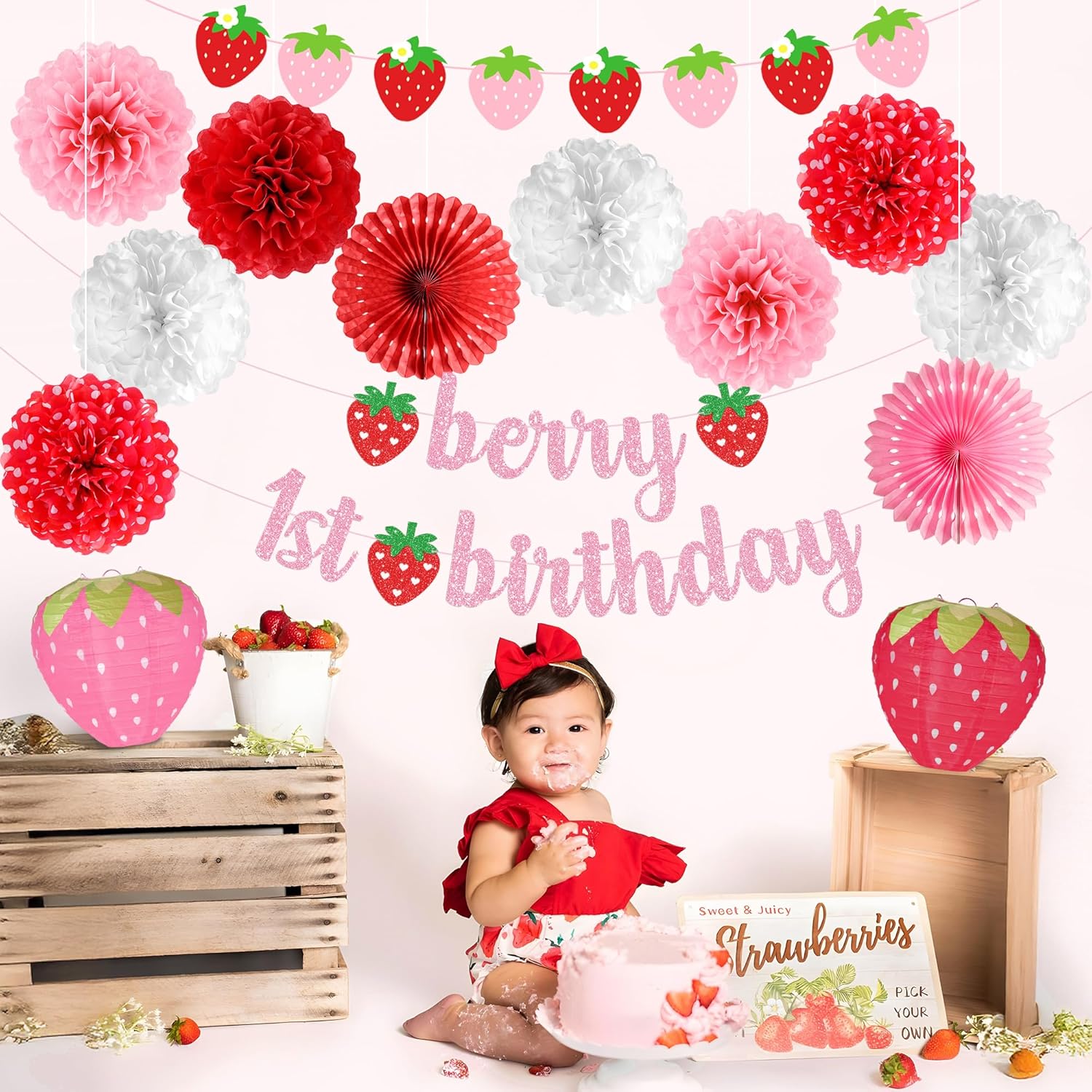 Berry First Birthday Decor 14 Pcs Set for Girls