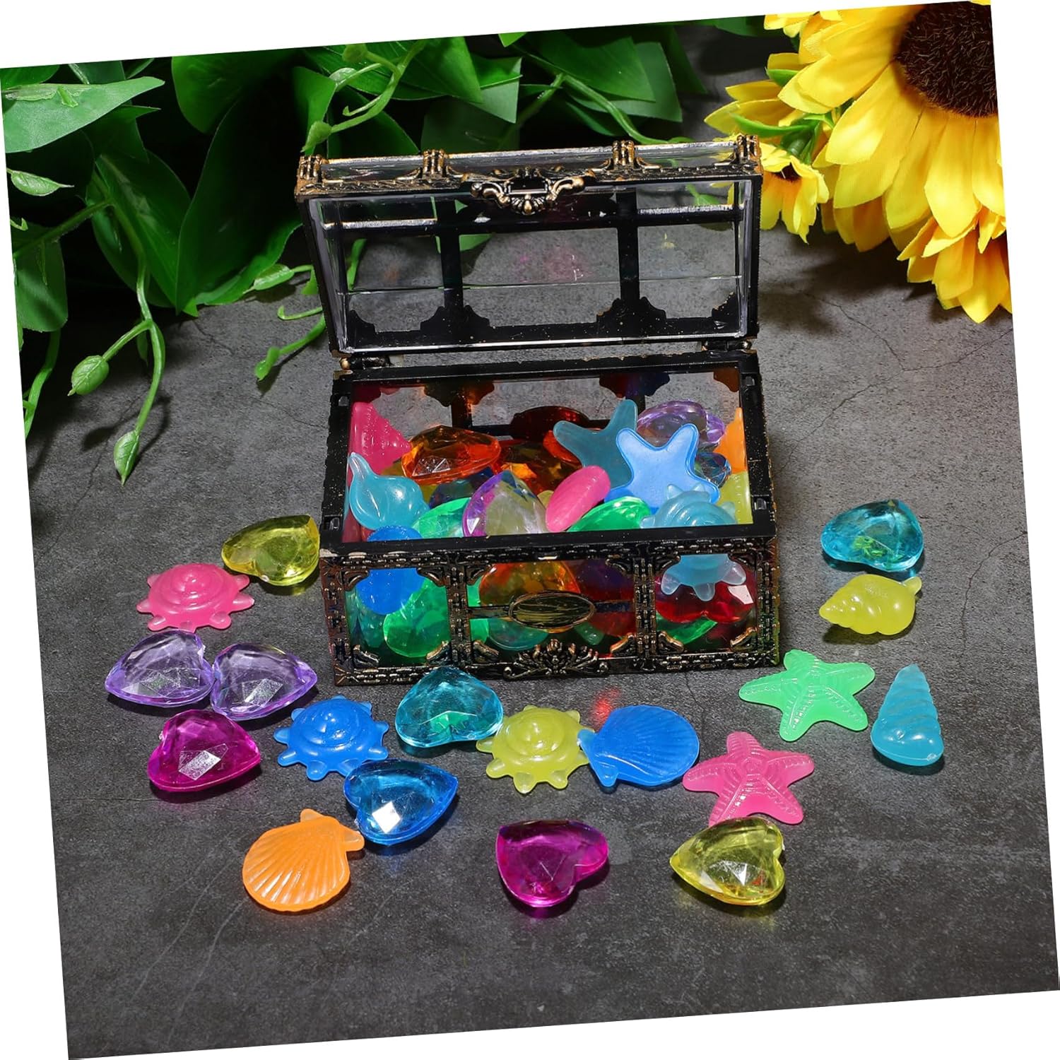 LIOOBO Diving Gems Pirate Treasure Chest Fake Diamonds Pool Decorations