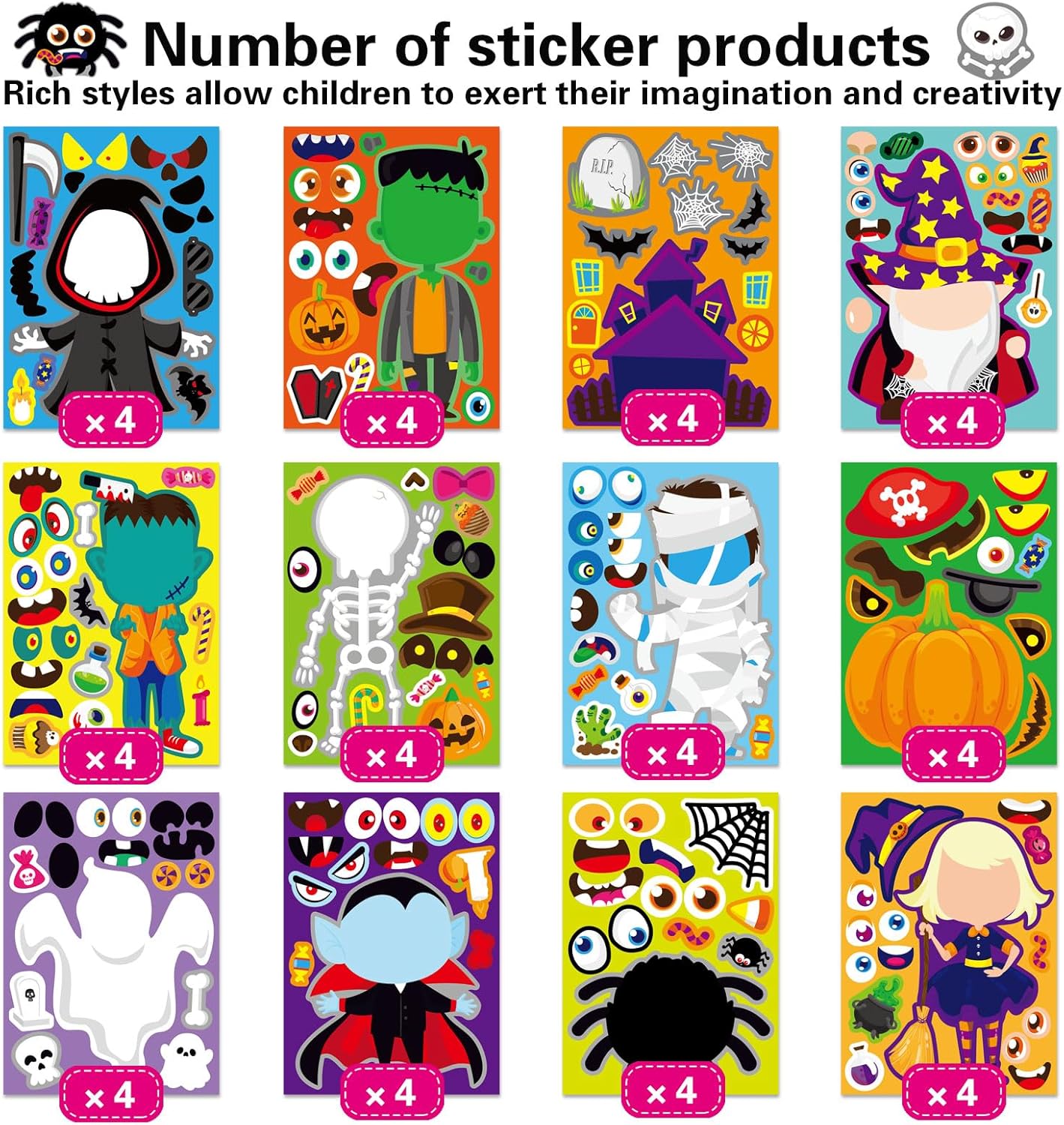 48 PCS Halloween Make-a-Face Stickers for Kids