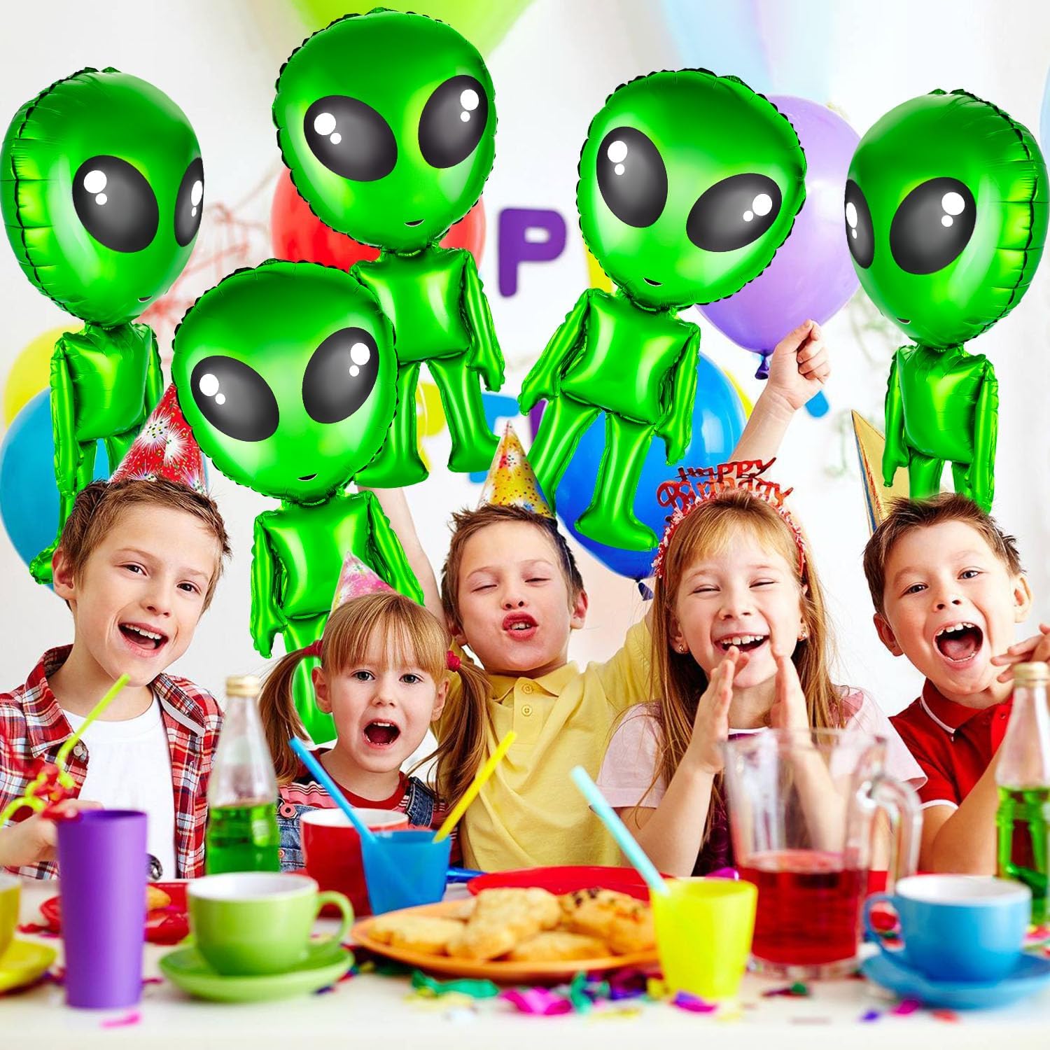 8 Green Alien Balloons for Halloween Party Decoration