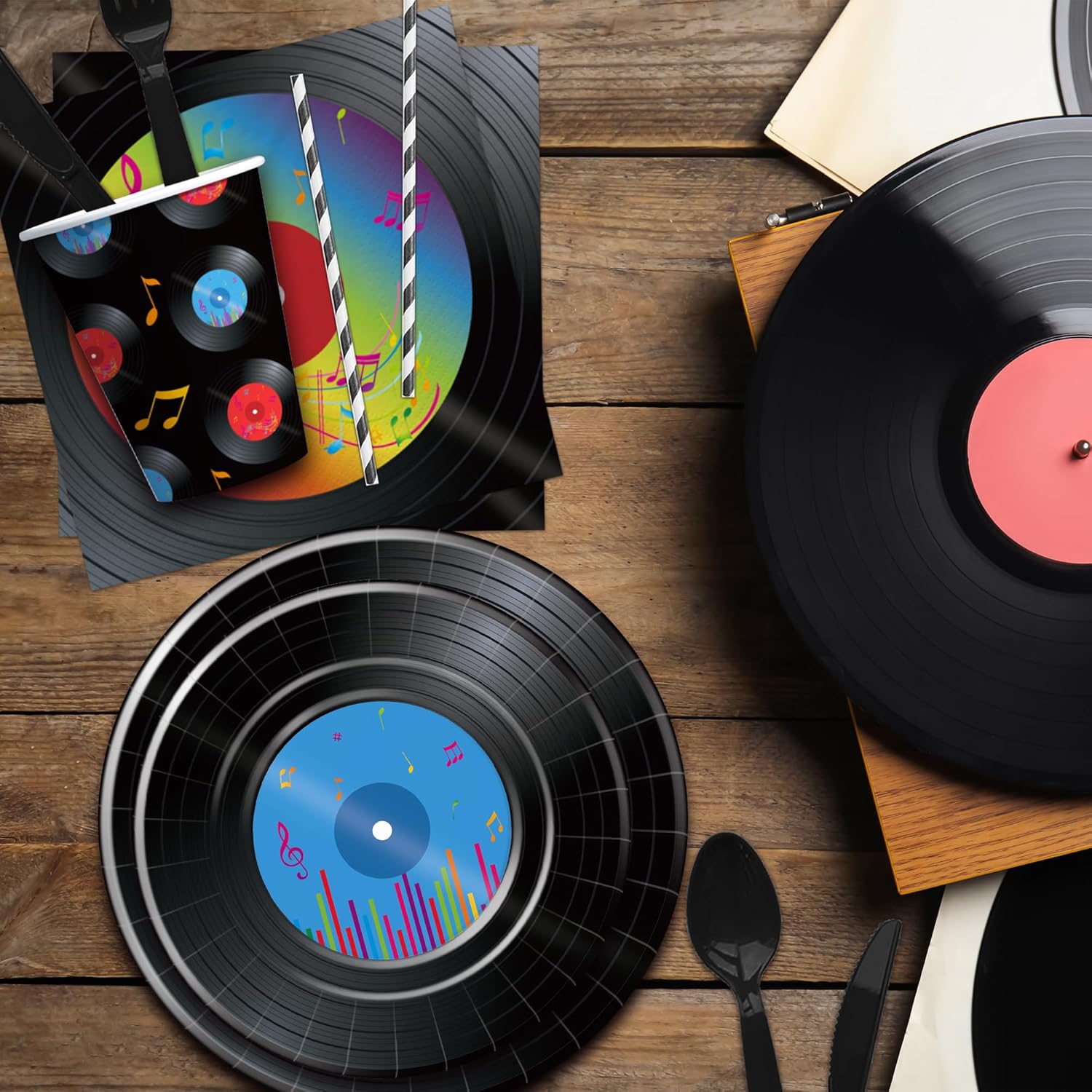 50s Rock Record Party Tableware Set for 24 Guests