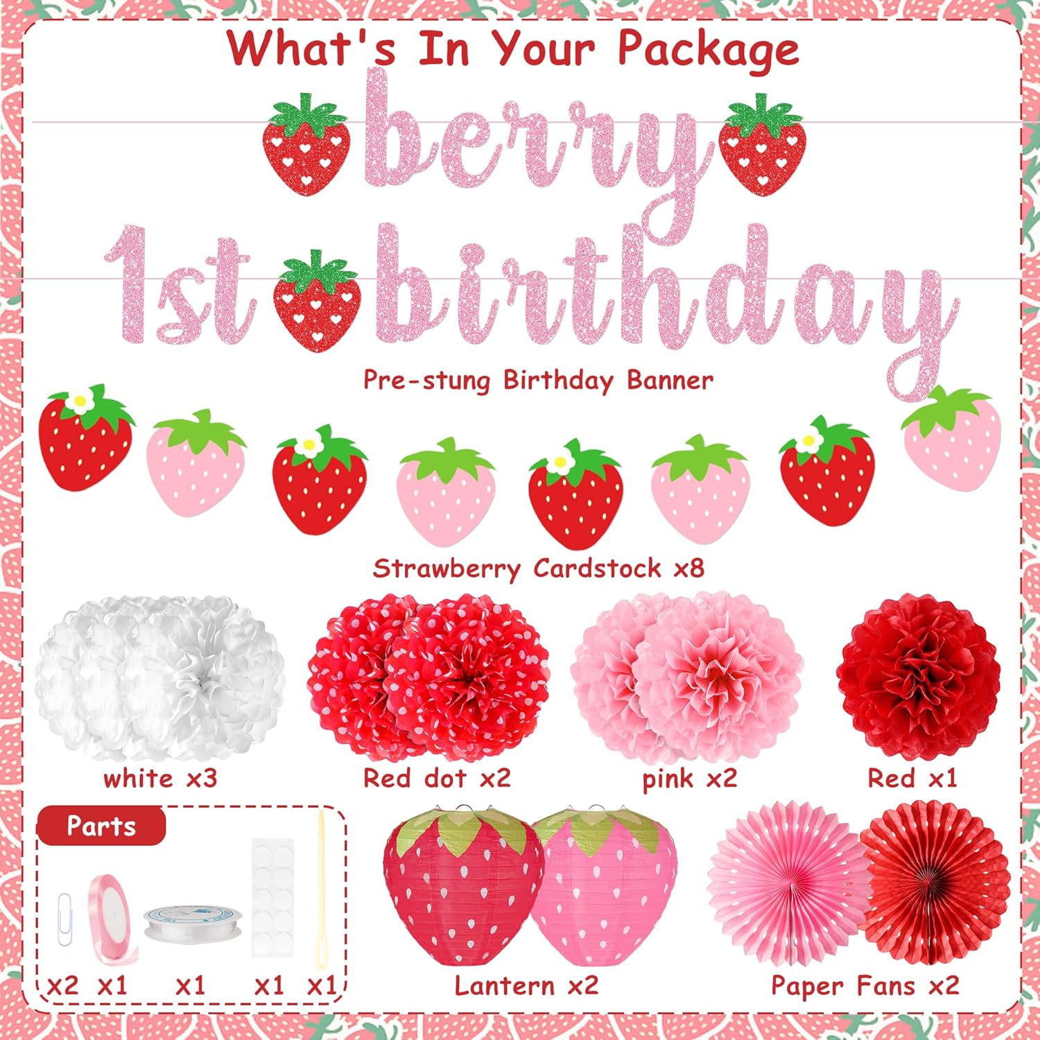 Berry First Birthday Decor 14 Pcs Set for Girls