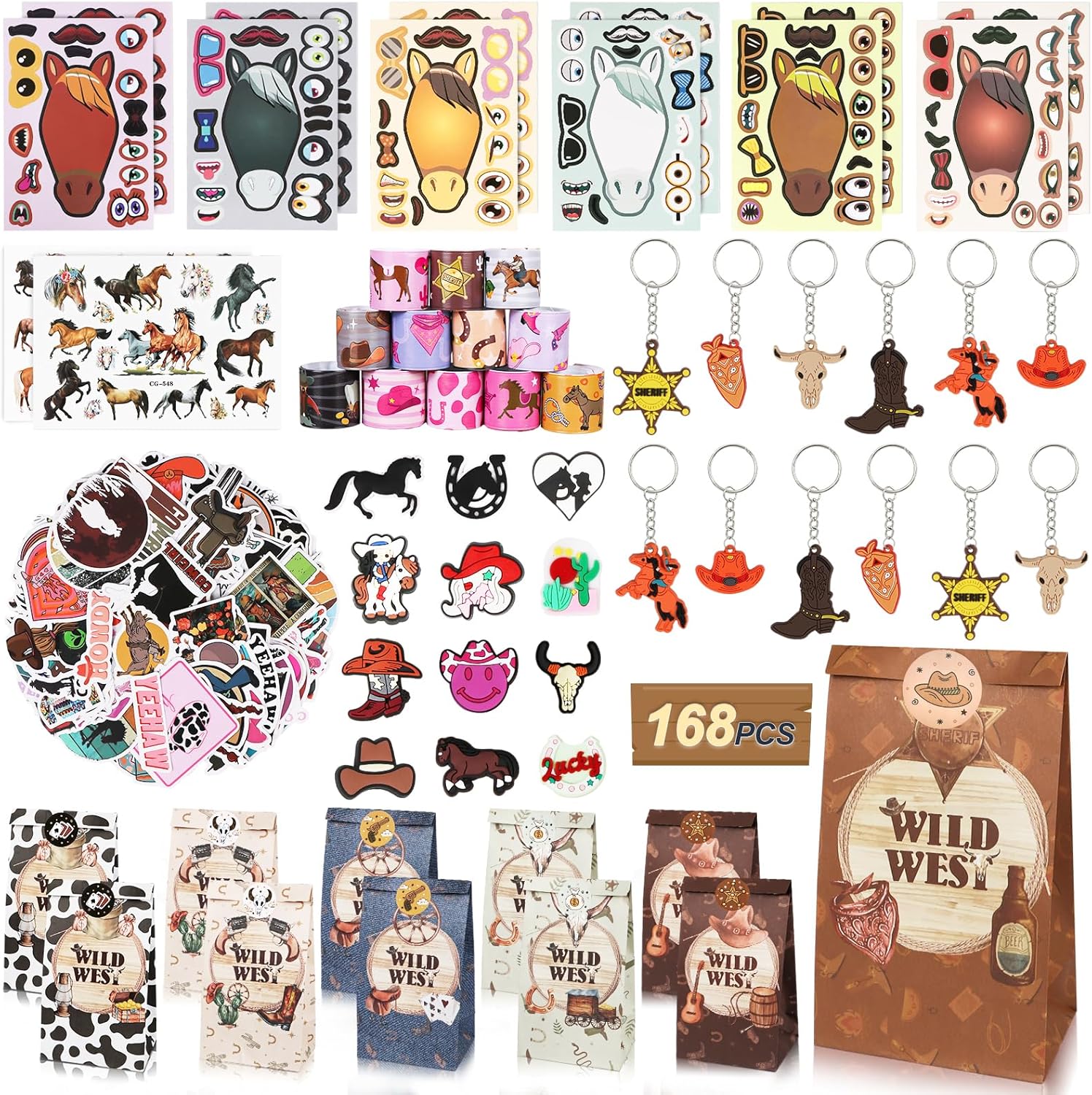 AerWo 168PCS Horse Party Favors Set - Cowboy Decorations