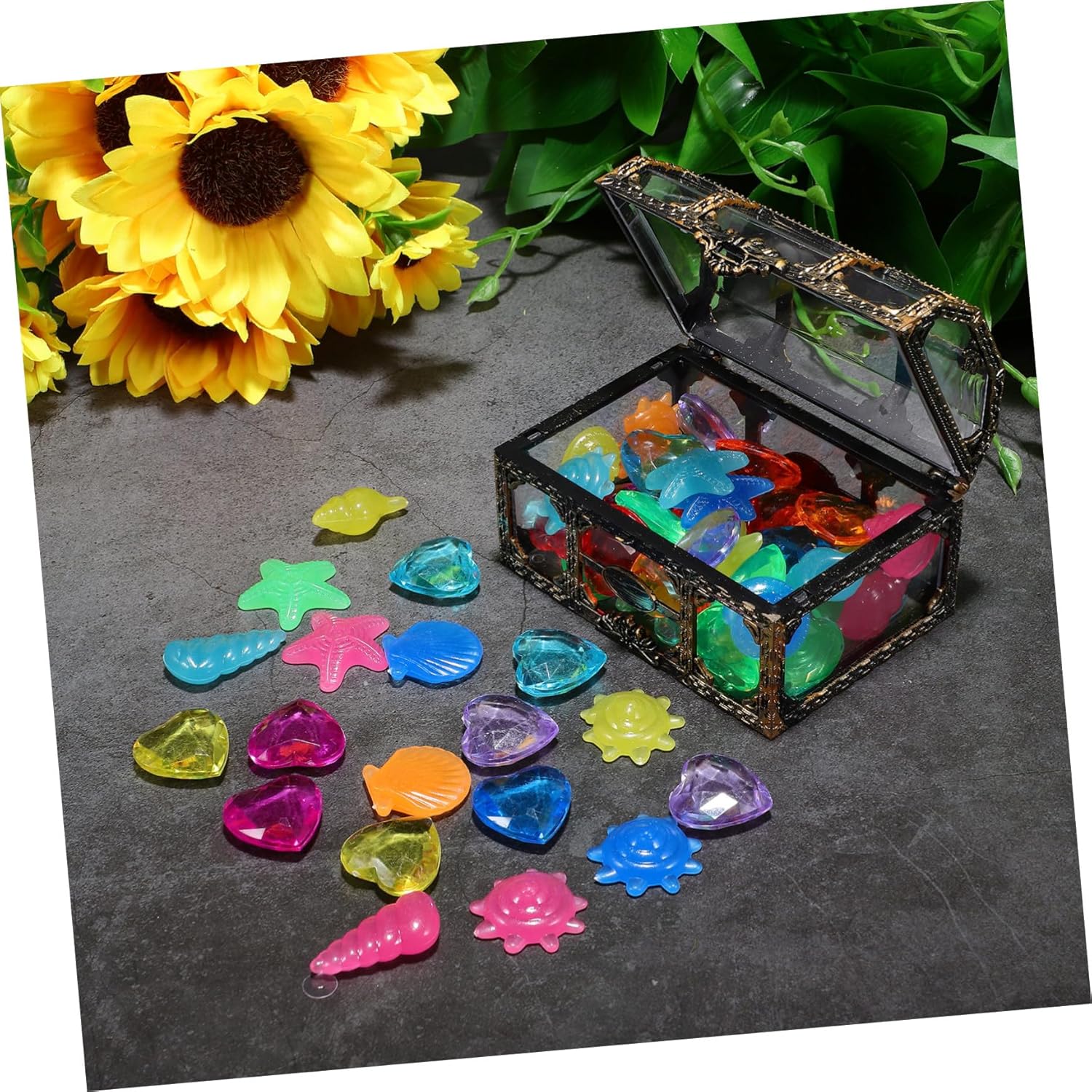 VANZACK Pirate Treasure Chest Glowing Stones Pool Toy Favors