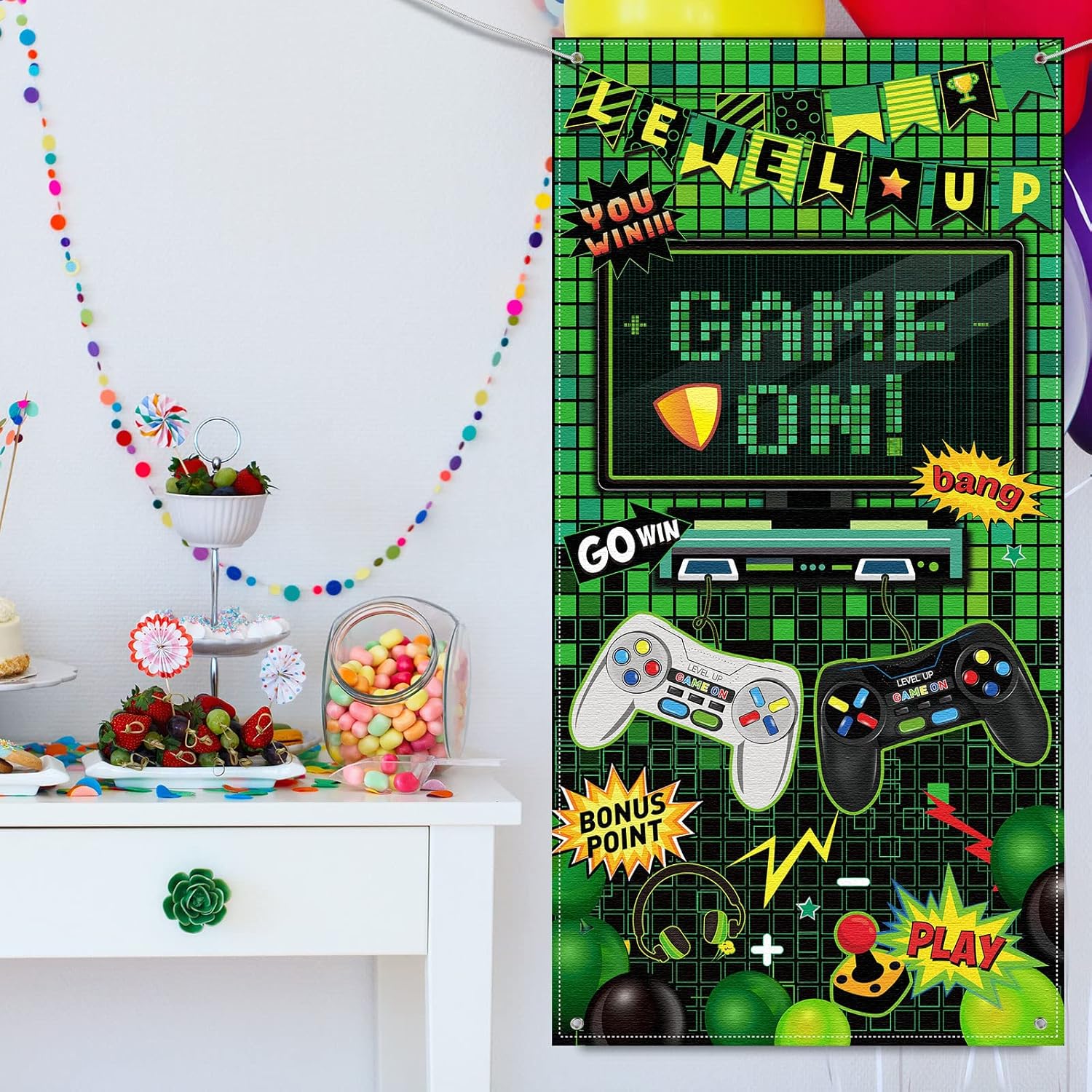 Blulu Video Game Party Photo Banner Backdrop Decor