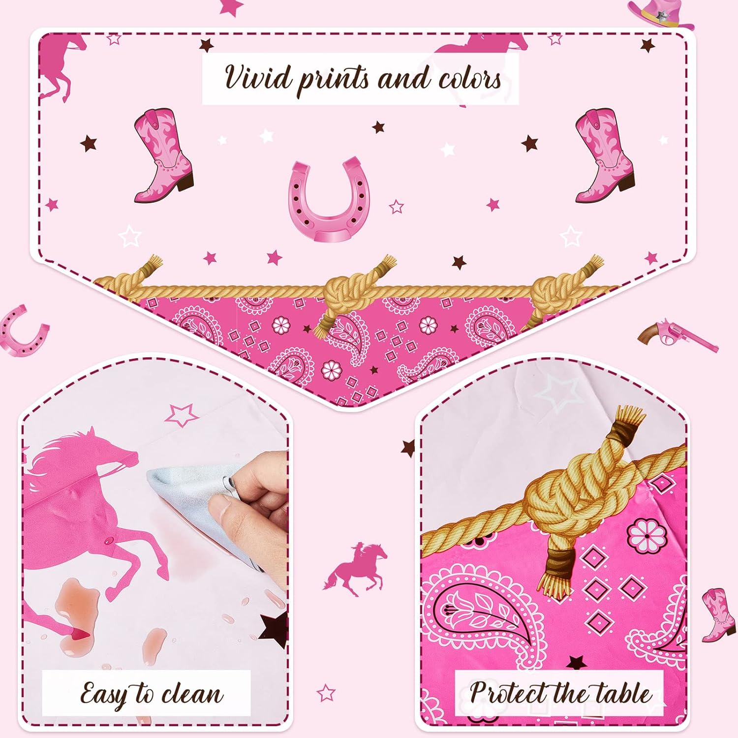 Tudomro Pink Cowgirl Party Table Cover Bandana Tablecloth 2 Pack