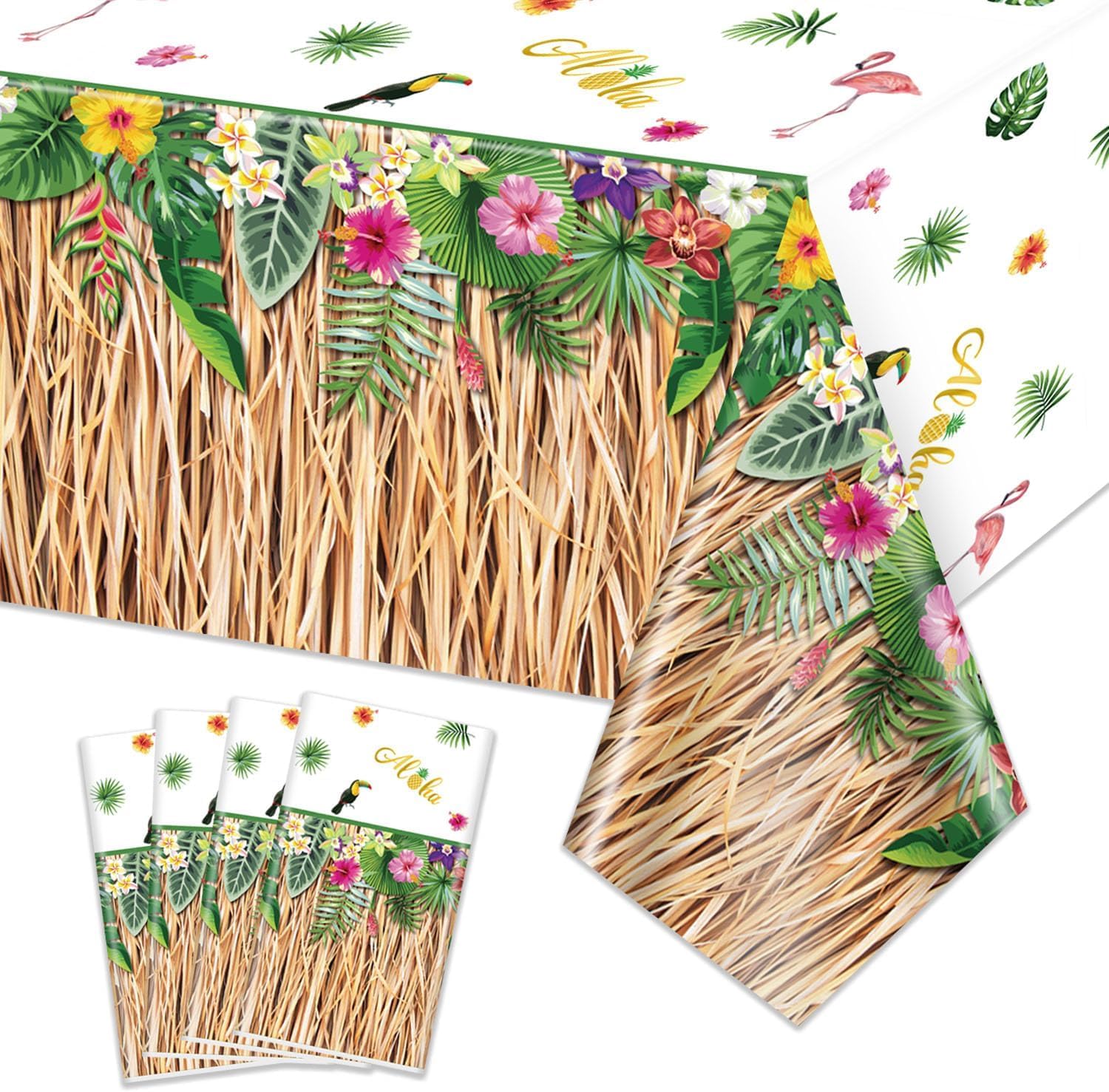 4 Pack Hawaiian Luau Grass Tablecloths for Parties