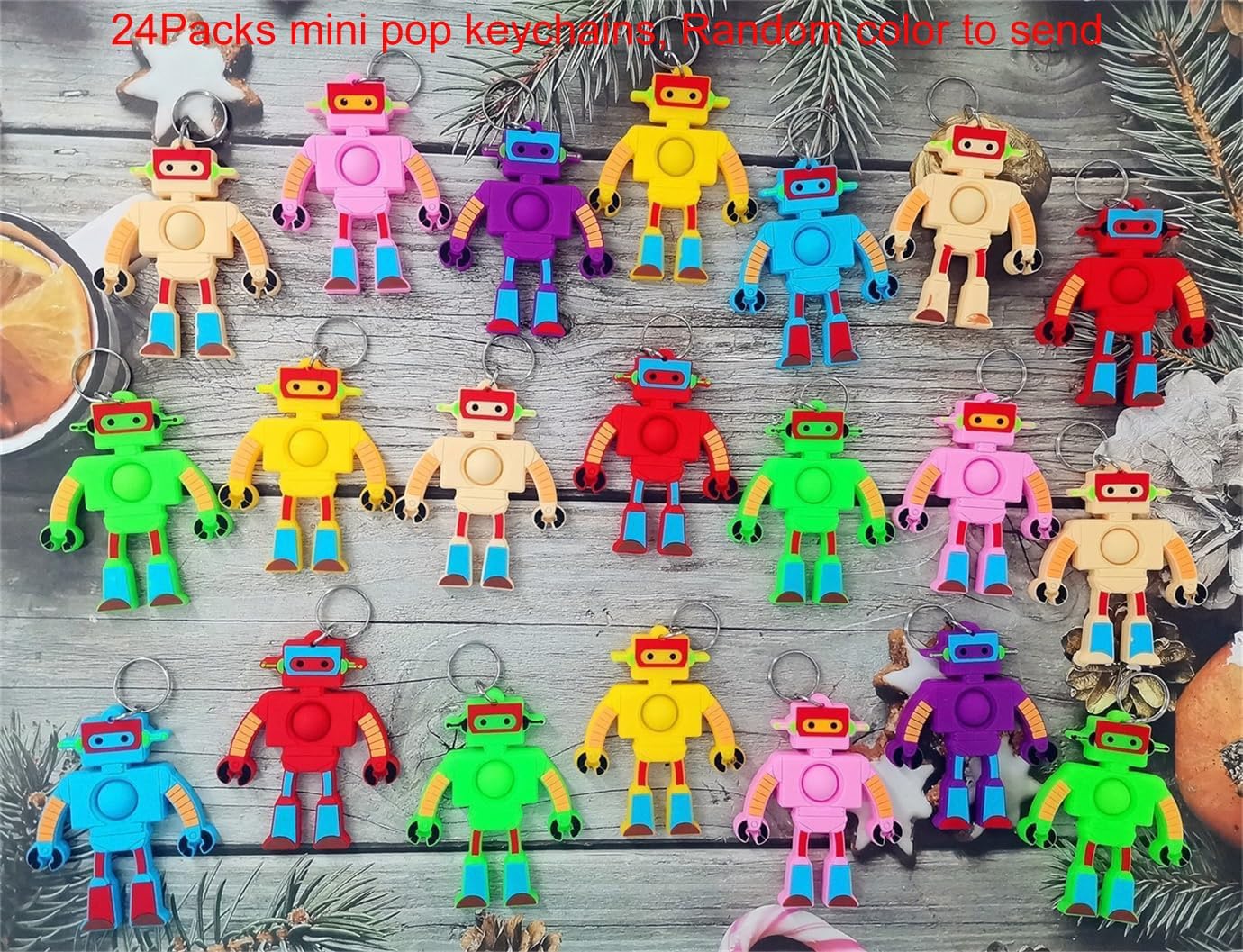 Goodangie00 24 Pack Rainbow Robot Fidget Pop Keychains