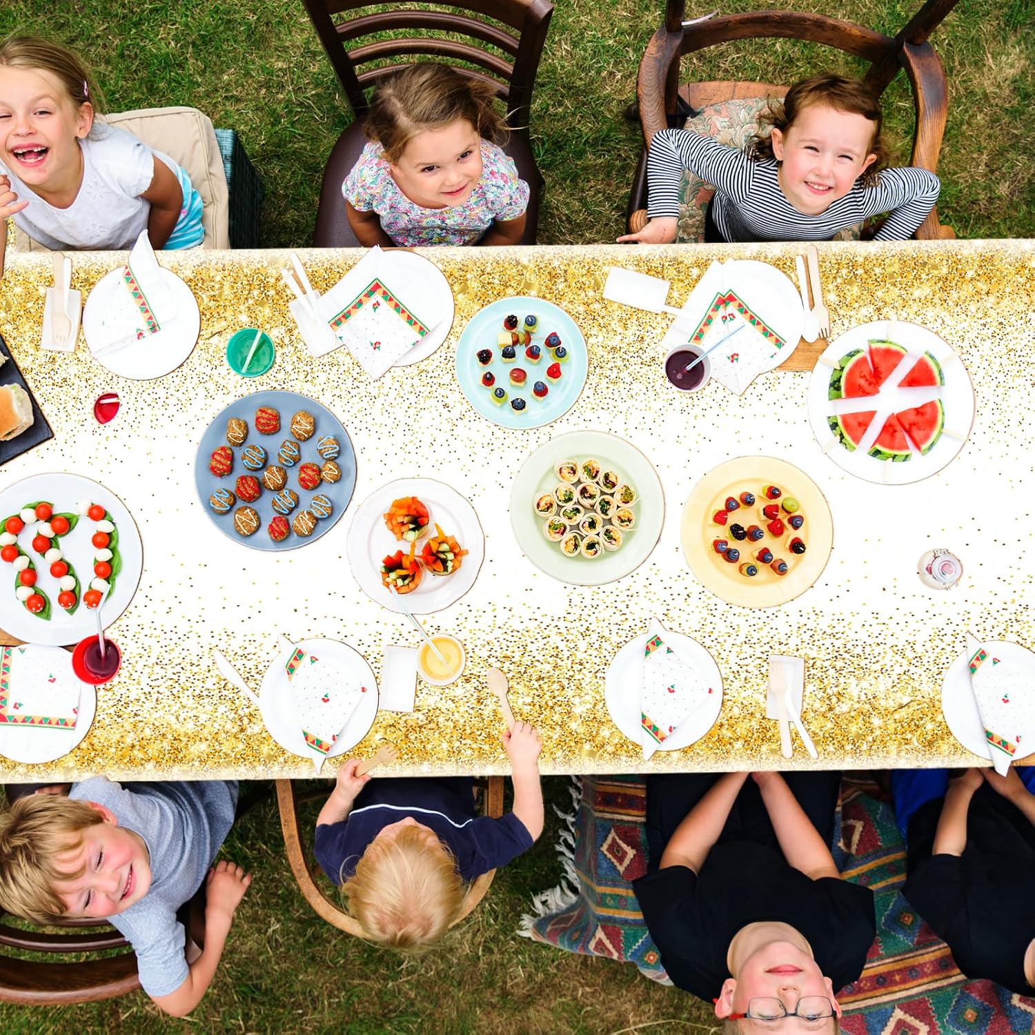 Happy Birthday Tablecloths 3pcs Gold White Party Decor