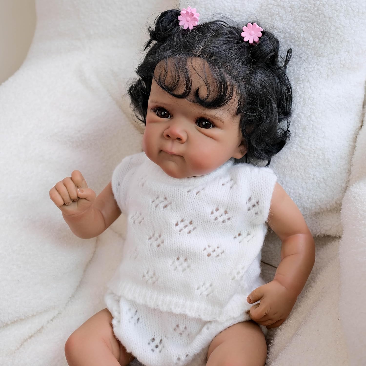 RXDOLL Realistic 18 Inch Black Baby Doll with Feeding Toy