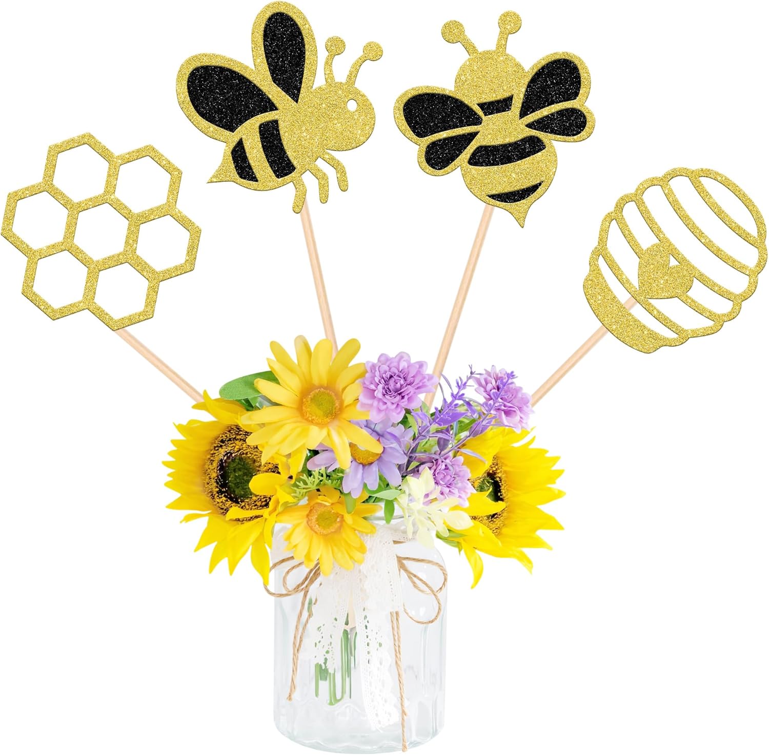 12PCS Bumble Bee Centerpiece Sticks Glitter