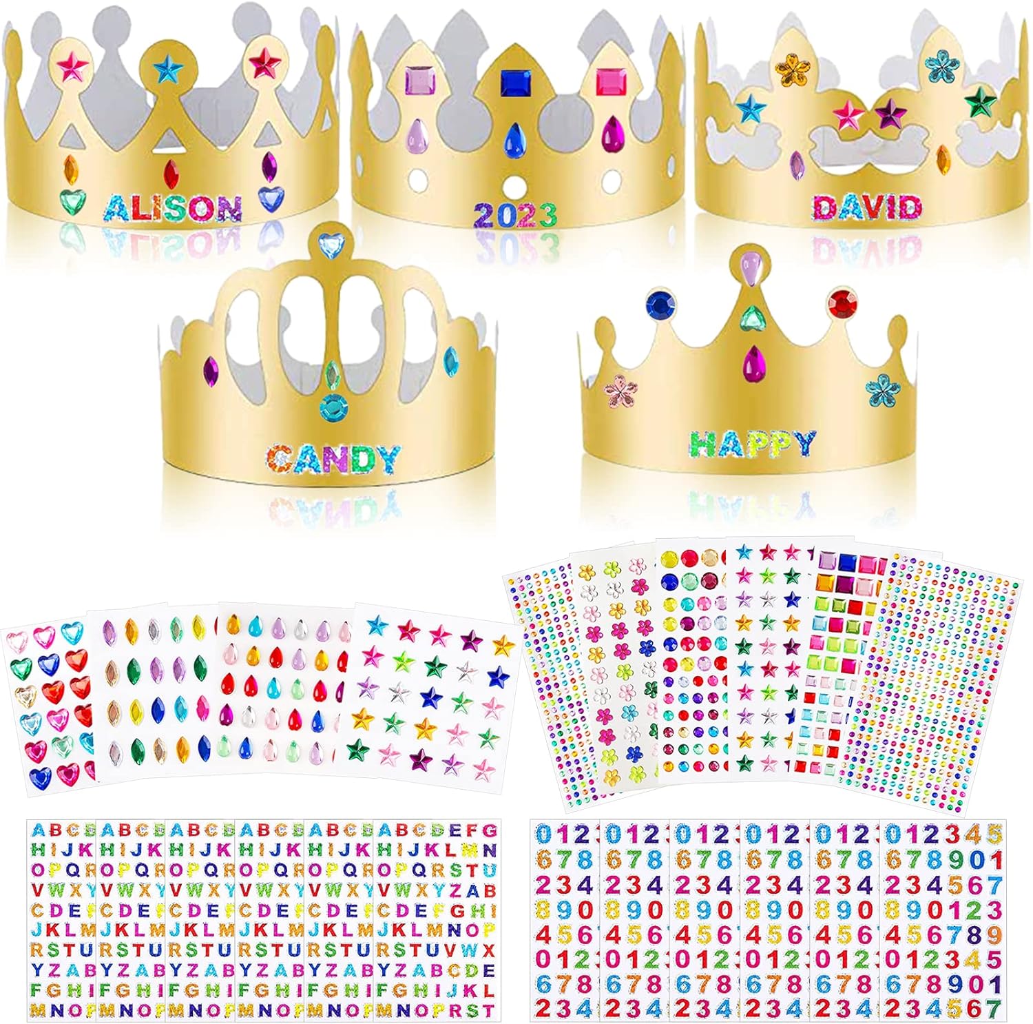 ZYNERY 47 PCS Golden Party Hats with Gem Stickers and Rhinestone Numbers
