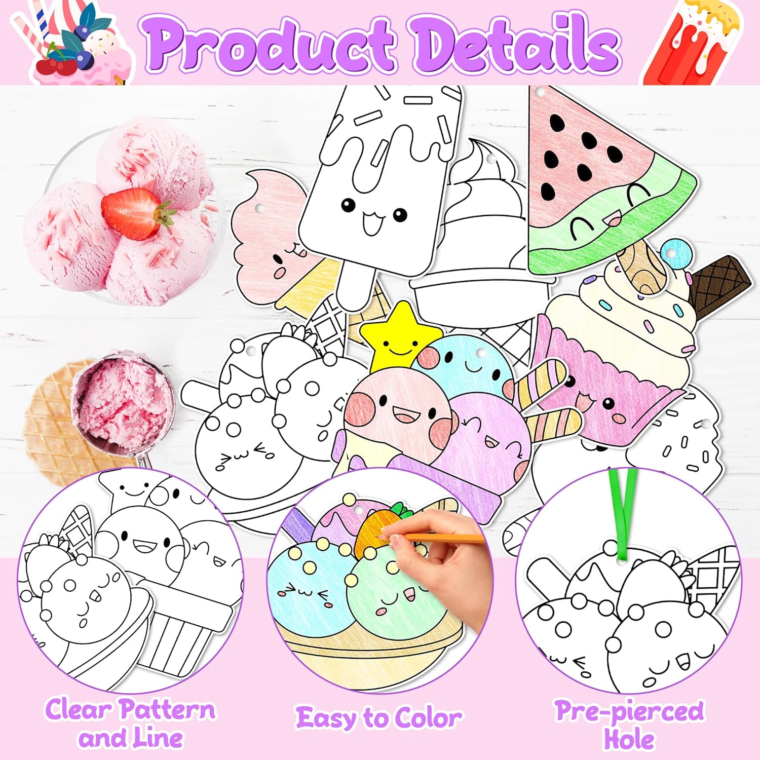 JAPBOR Ice Cream Coloring Craft Kit 83PCS