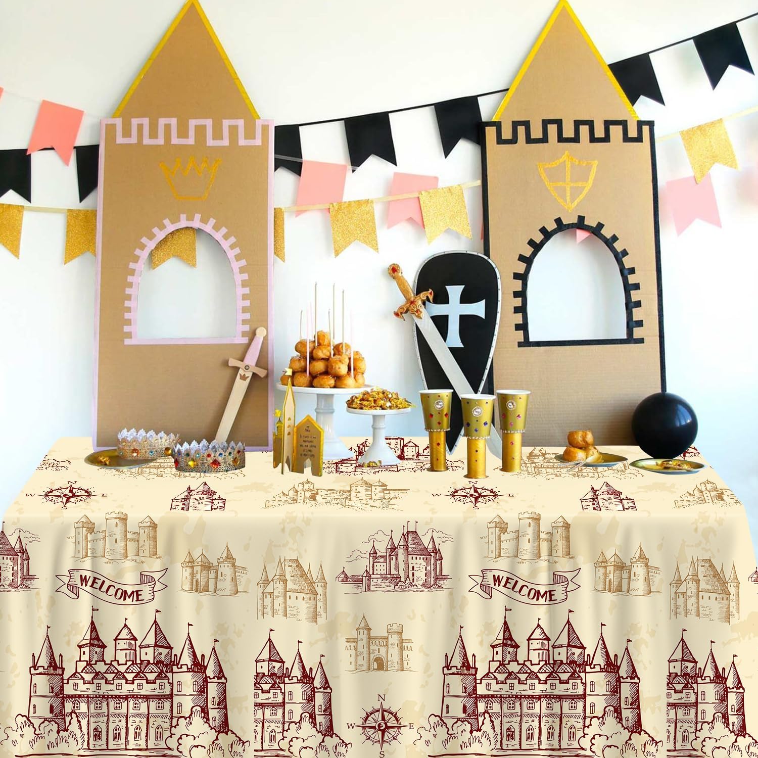 4Pcs Wizard Themed Tablecloth for Birthday Halloween Decor