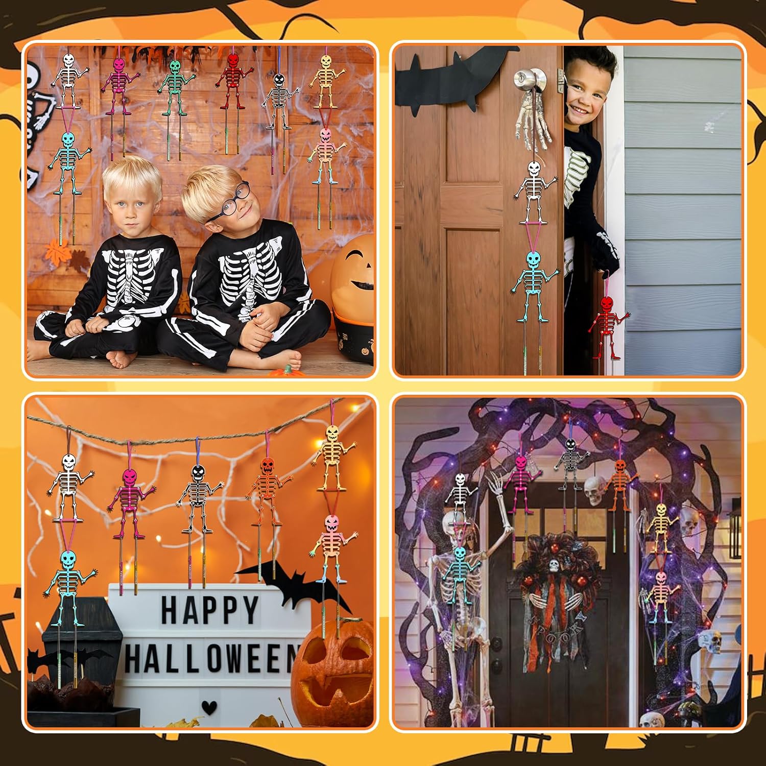 Fennoral 9 Pack Skeleton Wind Chime Kit for Kids