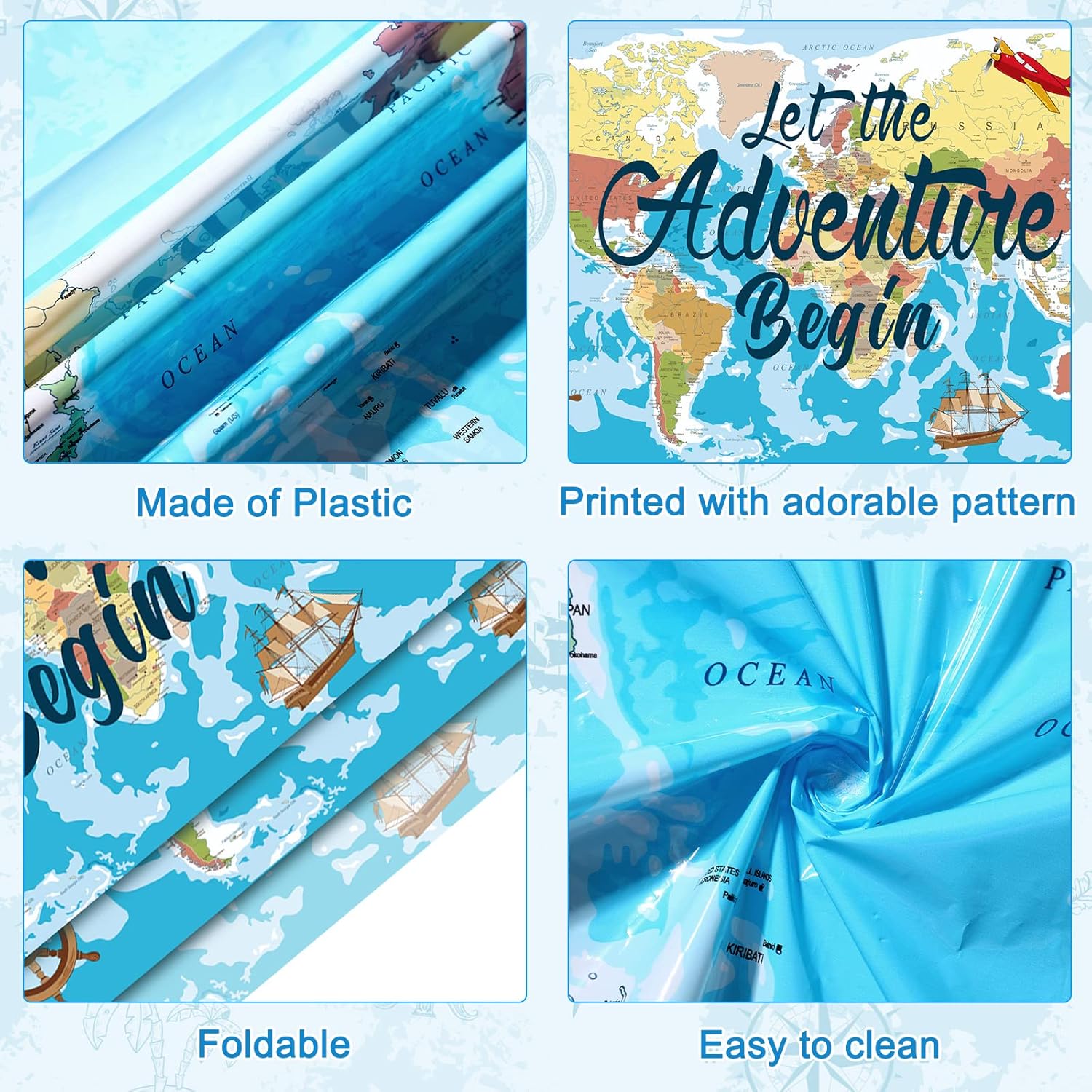 Frienda 3 Pcs Travel World Map Tablecloth Set Blue