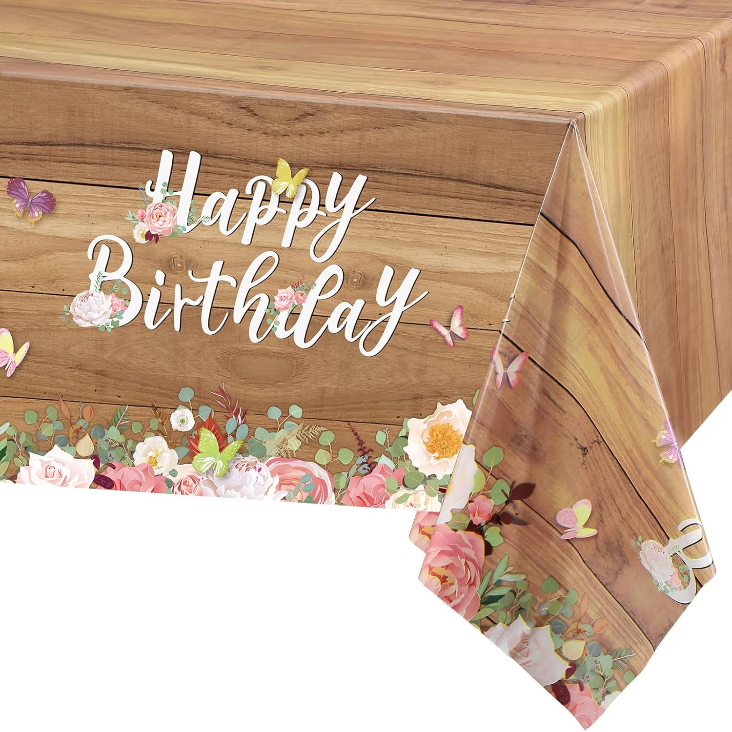 Floral Birthday Tablecloths with Butterfly Design 3 Pcs