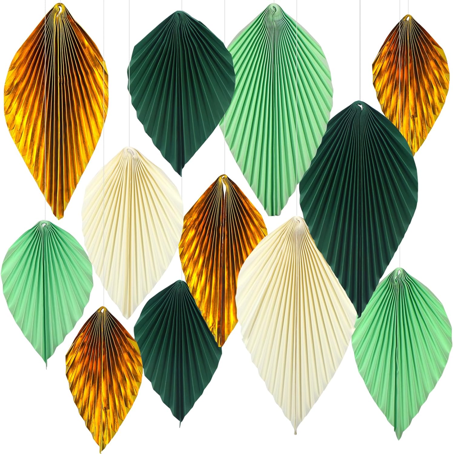ADLKGG Green Gold Hanging Paper Leaves Wall Decor 12pcs