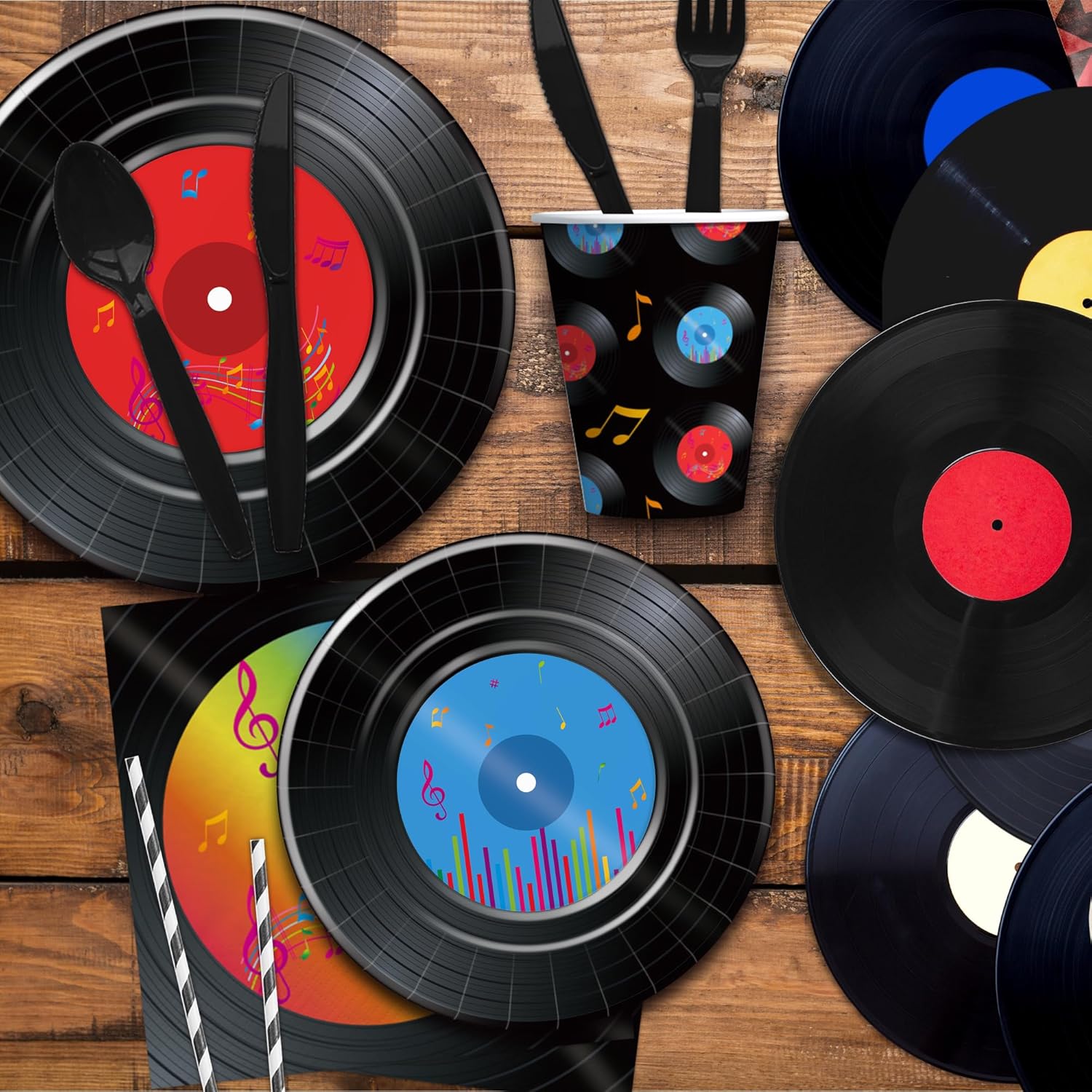 50s Rock Record Party Tableware Set for 24 Guests