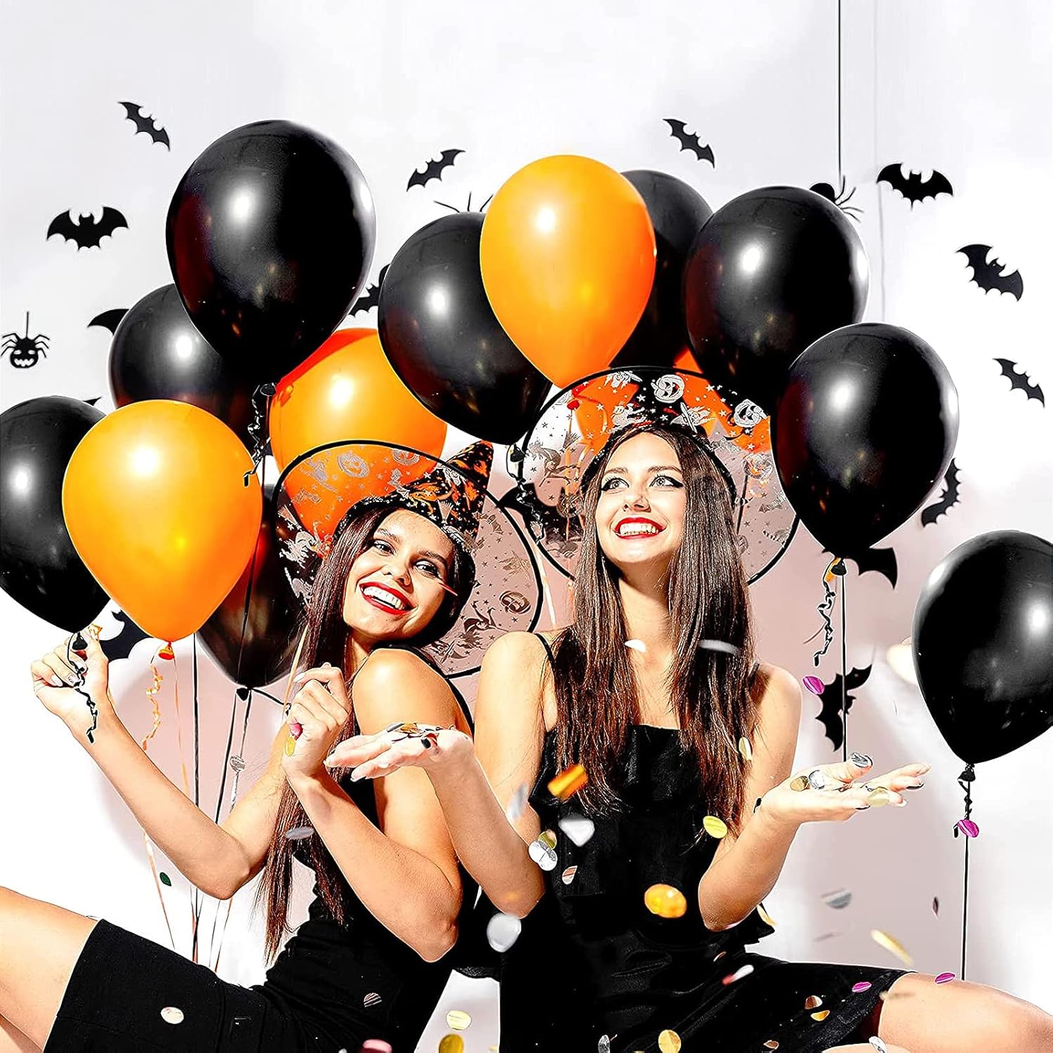 FOTIOMRG Black Balloons 12 Inch 50 Pack with Ribbon