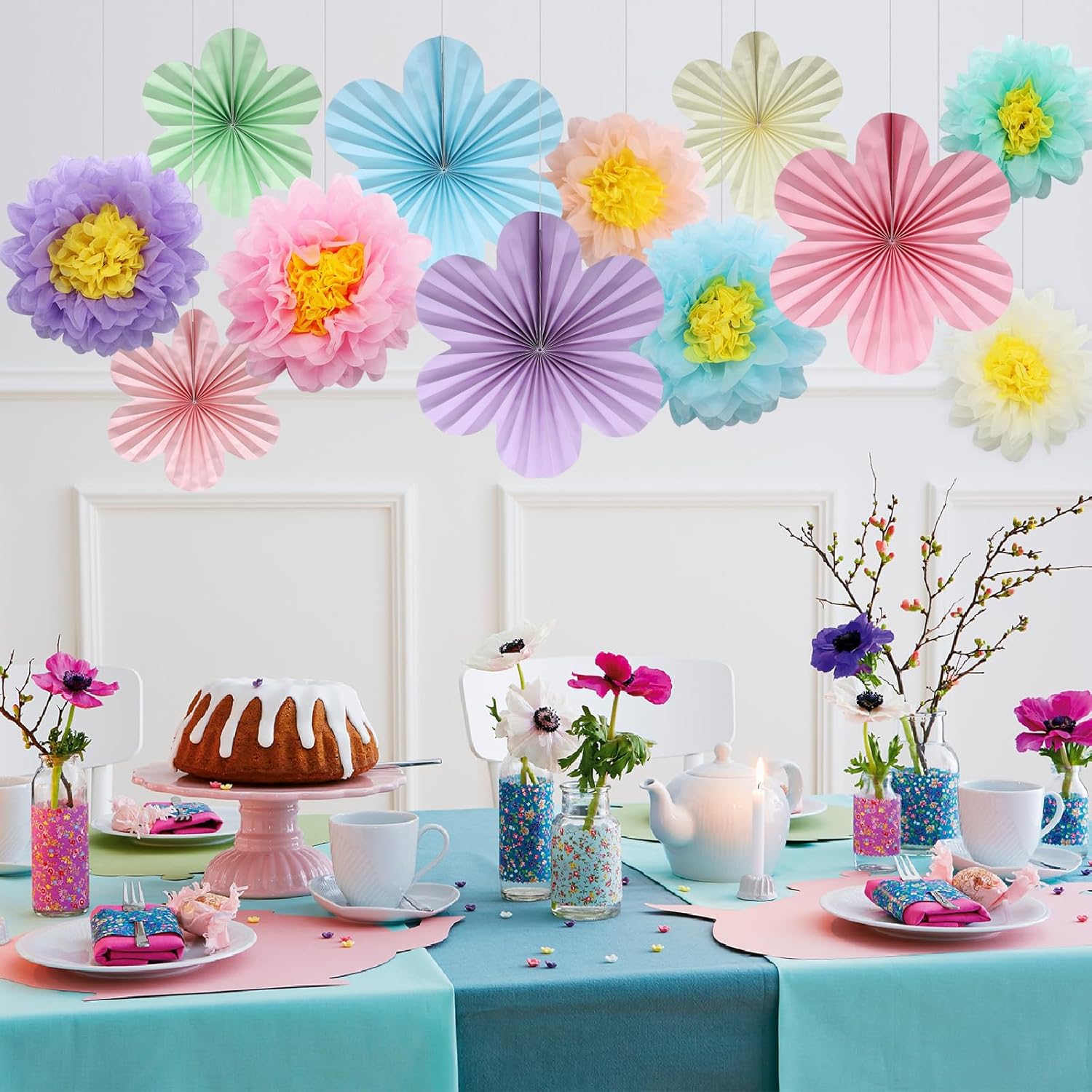 BestoFun 12PCS Pastel Tissue Paper Flowers Fans Decorations