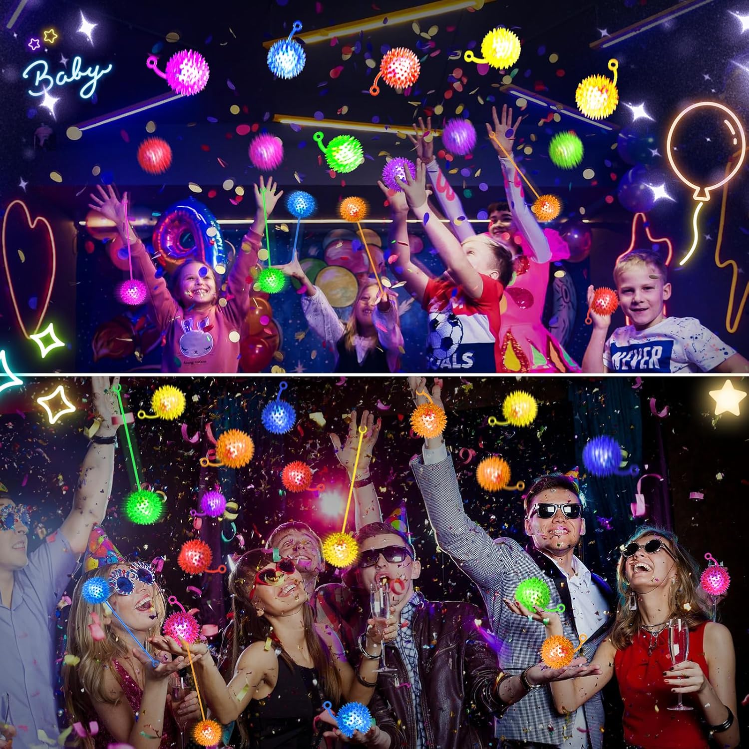 200PCS Light Up Bouncy Ball with LED Flashing Squeaky Design