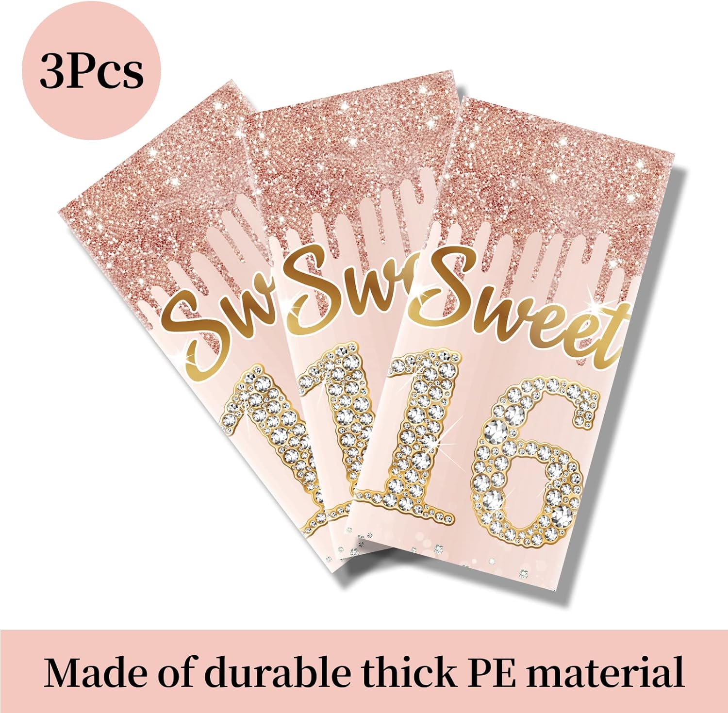 Sweet 16 Pink Rose Gold Birthday Tablecloth Decorations 3 Pack