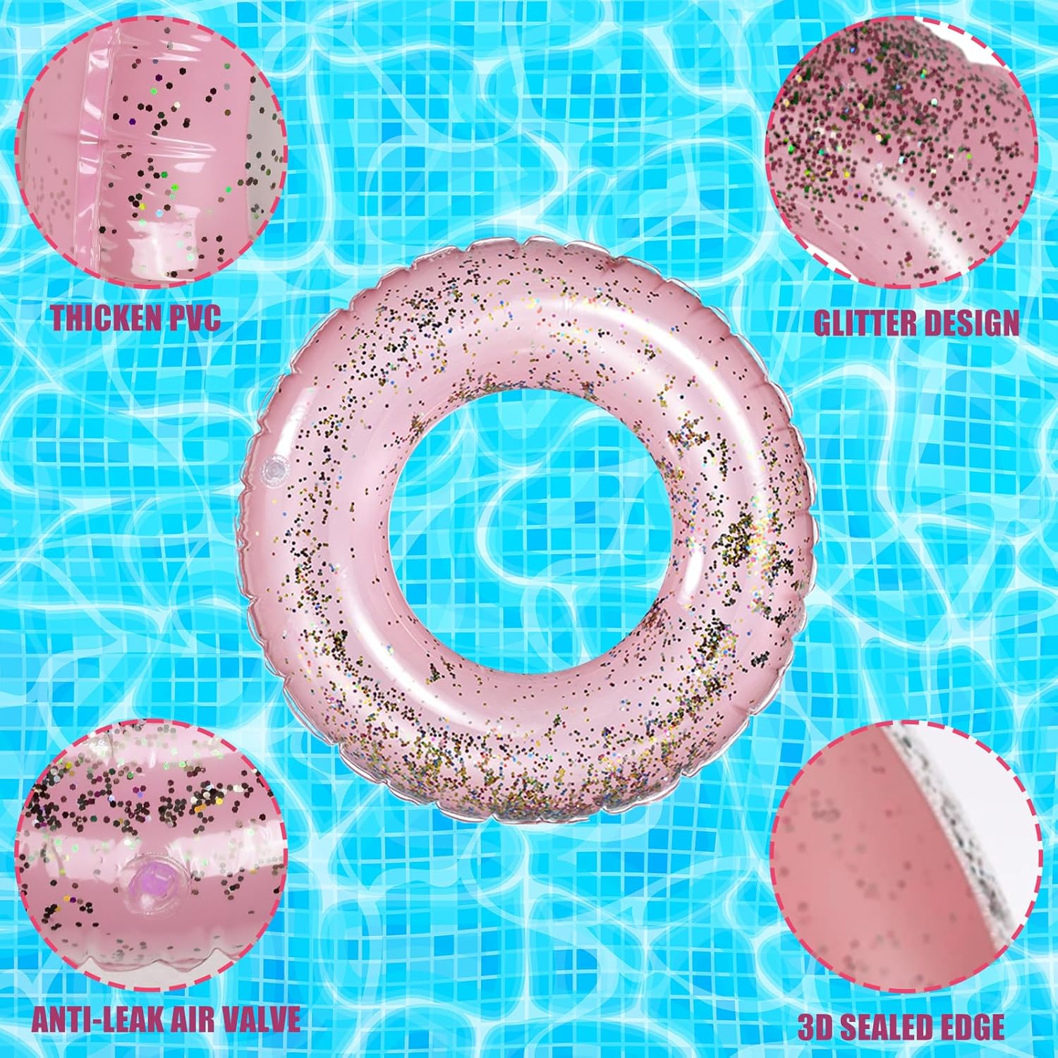 Whaline 4Pcs Glitter Rose Gold Swim Rings