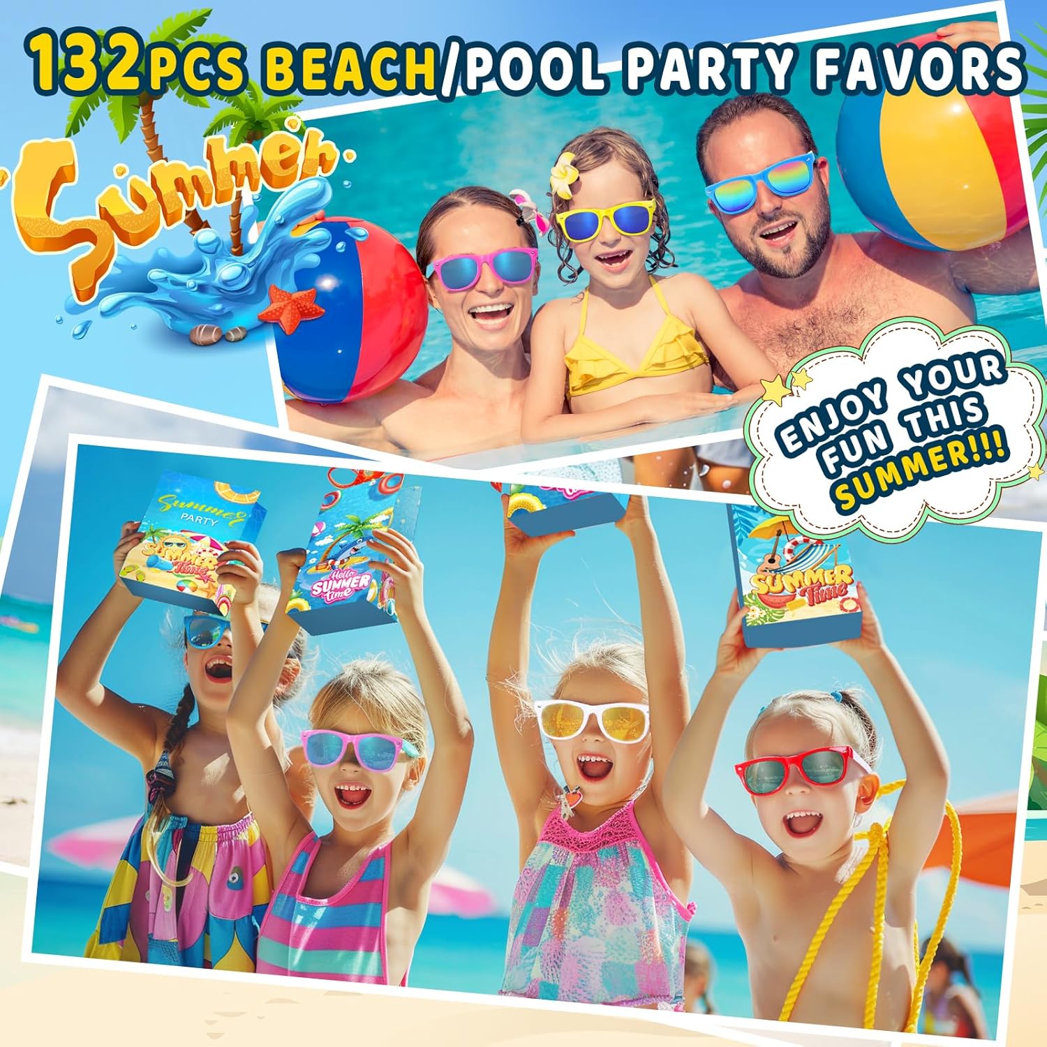 Pool Party Favors for Kids 132PCS Summer Beach Toys