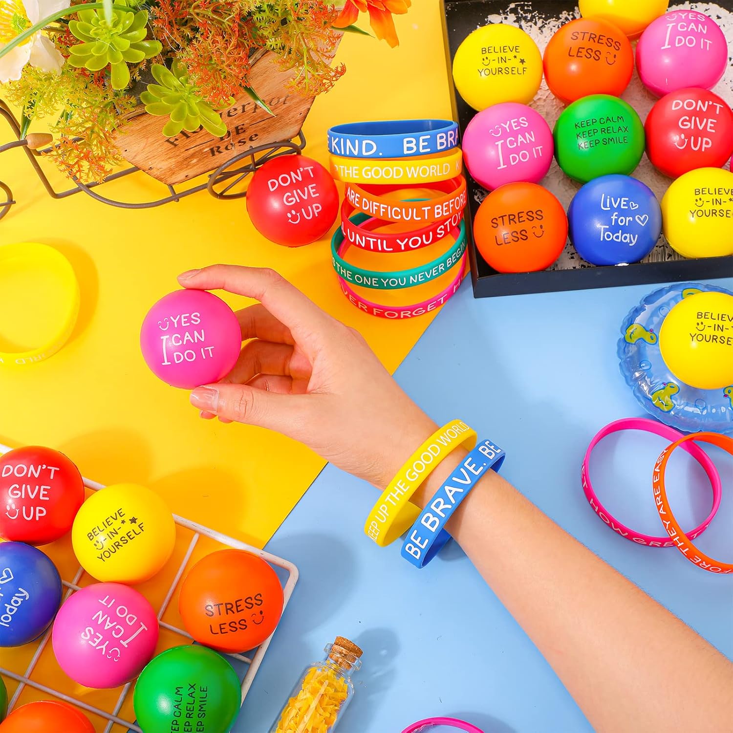 HyDren 72 Pcs Stress Relief Balls and Silicone Bracelets Set