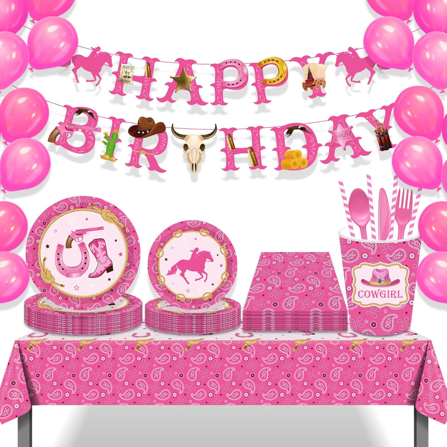 Tudomro Pink Cowgirl Party Table Cover Bandana Tablecloth 2 Pack