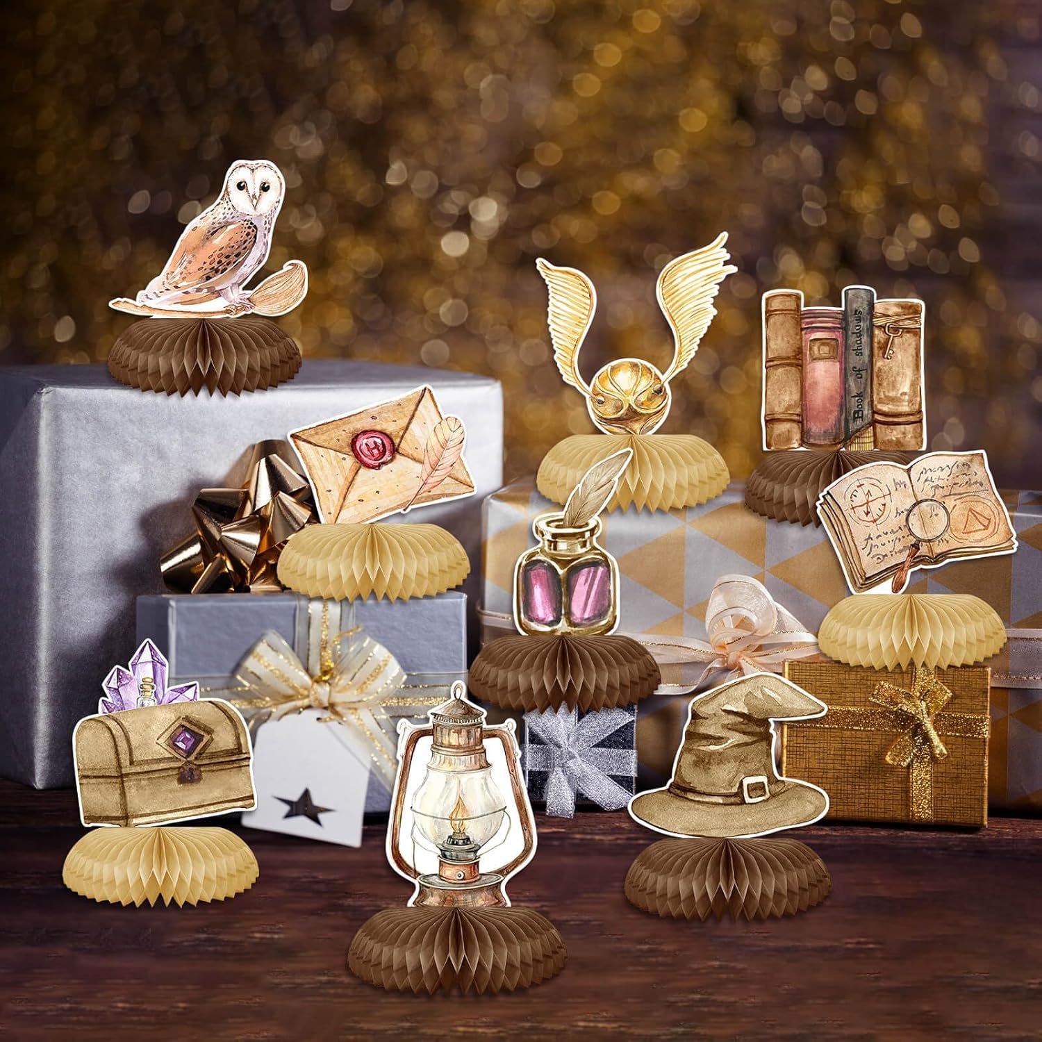 Magical Wizard Birthday Decorations 9Pcs Honeycomb Centerpieces